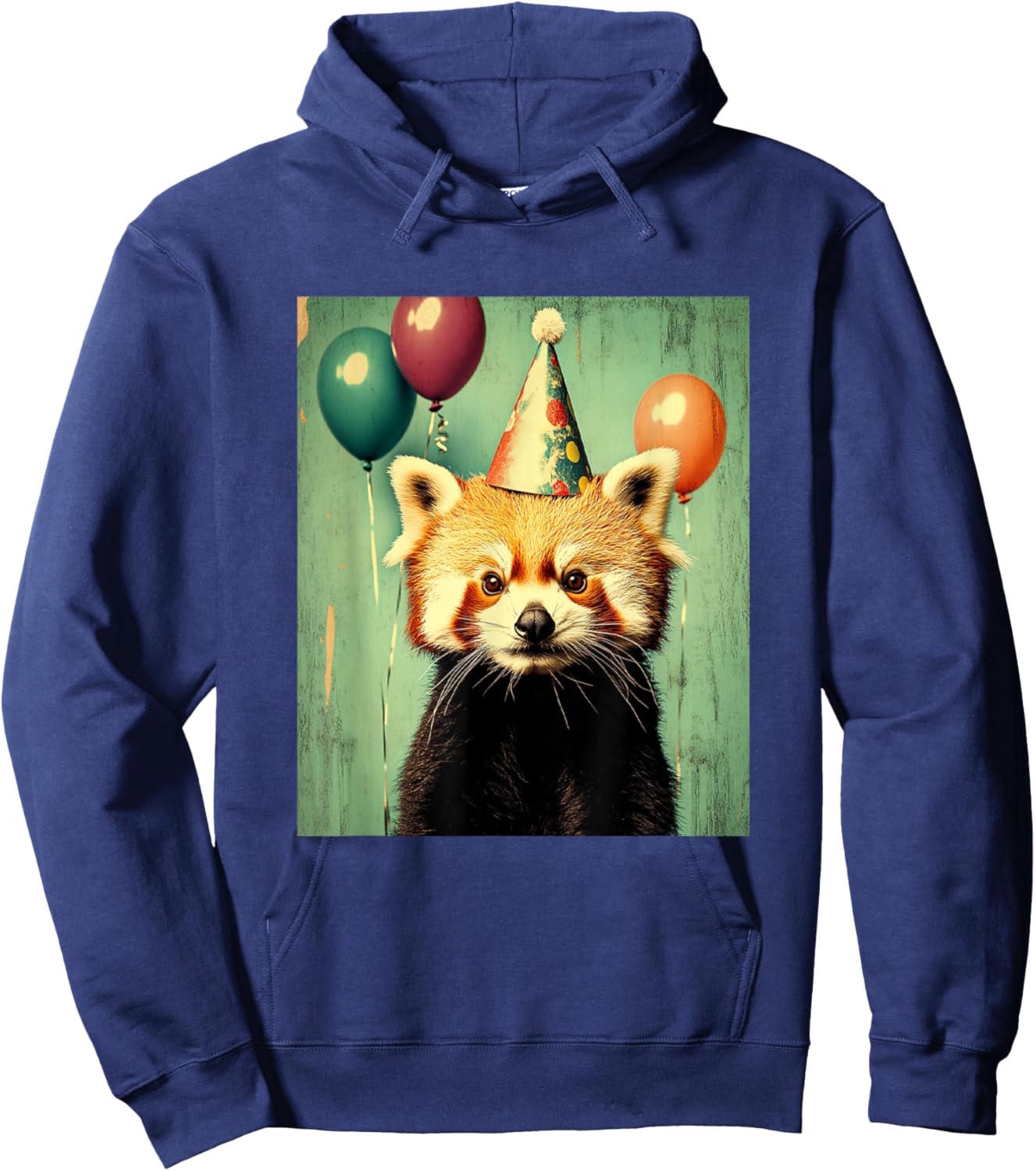 Red Panda Retro Art Print Birthday Party Balloons & Hat Hoodie - Hoodie | Navy