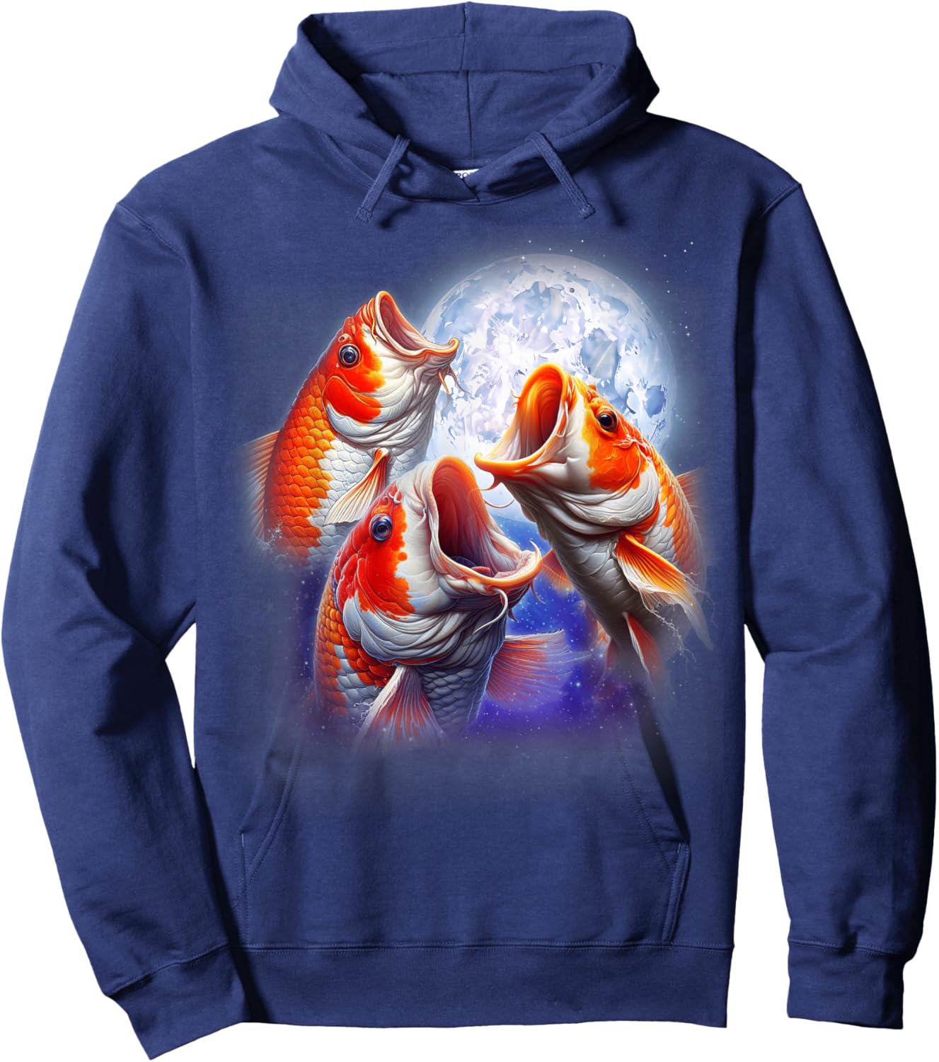 3 Koi Fish Howling At The Moon Funny Koi Carp Fish Keeper Hoodie - Hoodie | Navy