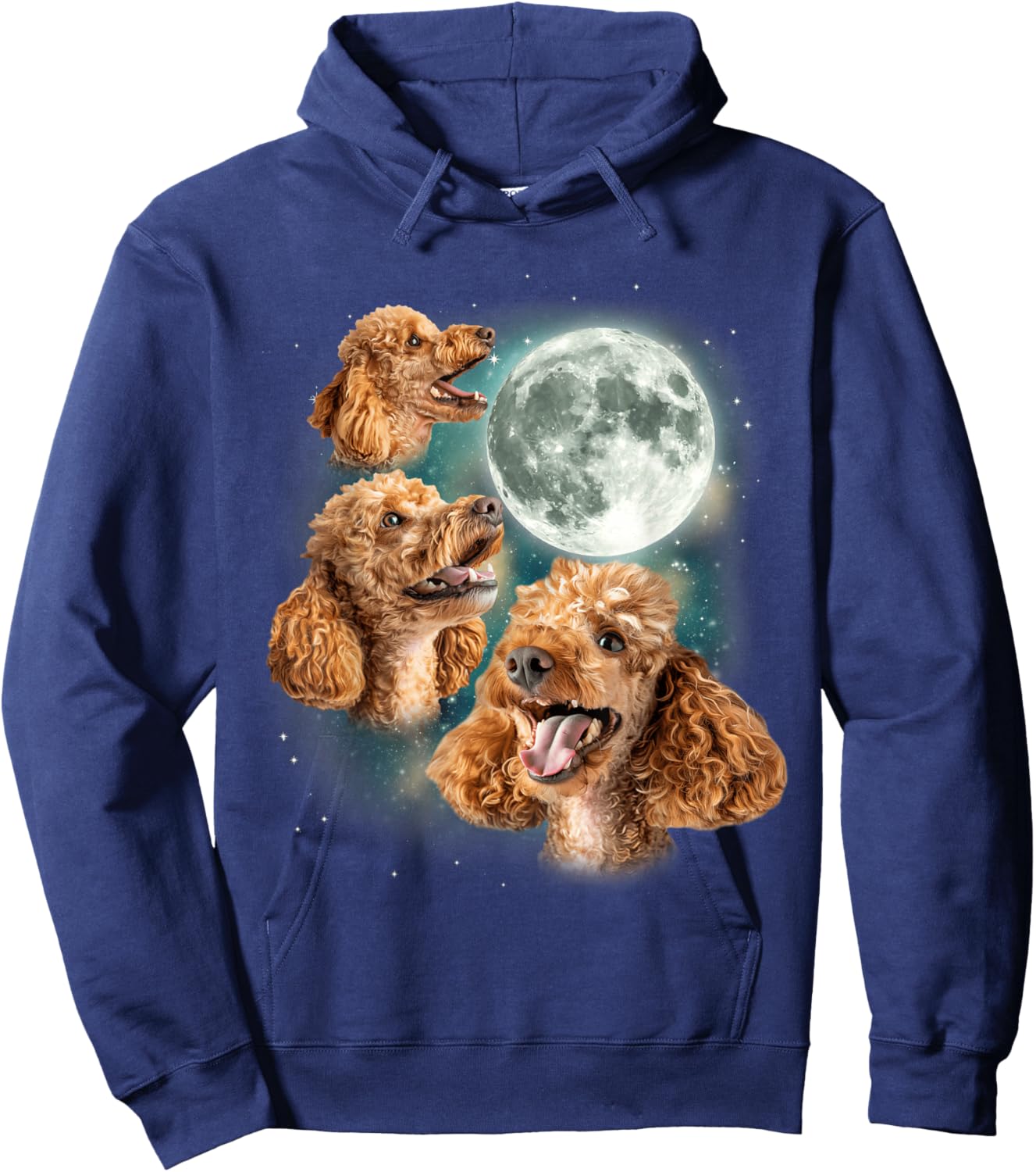 Three Poodle Moon | 3 Curly Canines Howling Weird Funny Meme Hoodie - Hoodie | Navy