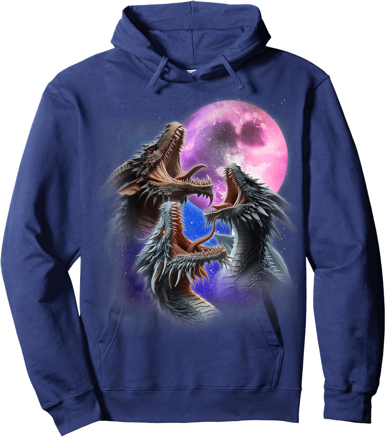 3 Dragons Howling At The Moon Funny Fantasy Dragon Lover Hoodie - Hoodie | Navy