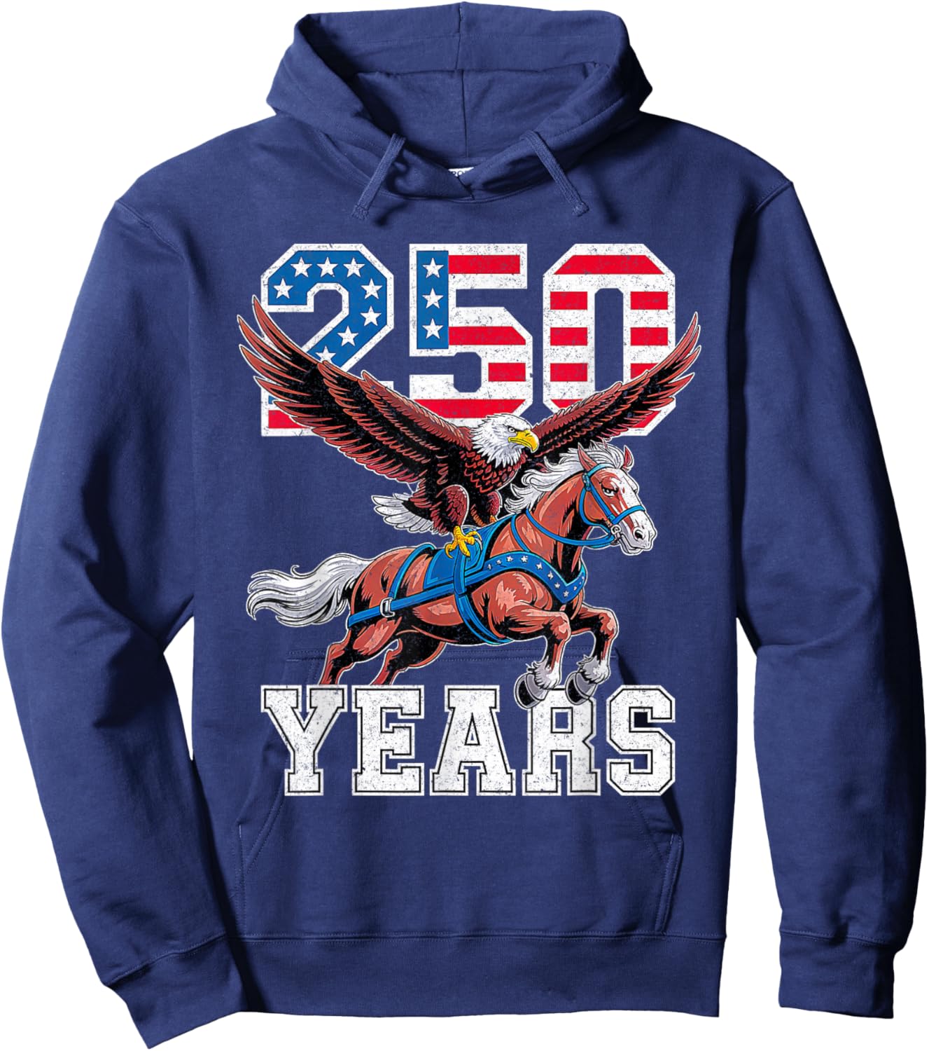 Retro USA 250th Anniversary Bald Eagle and Clydesdale Horse T-Shirt - Hoodie | Navy