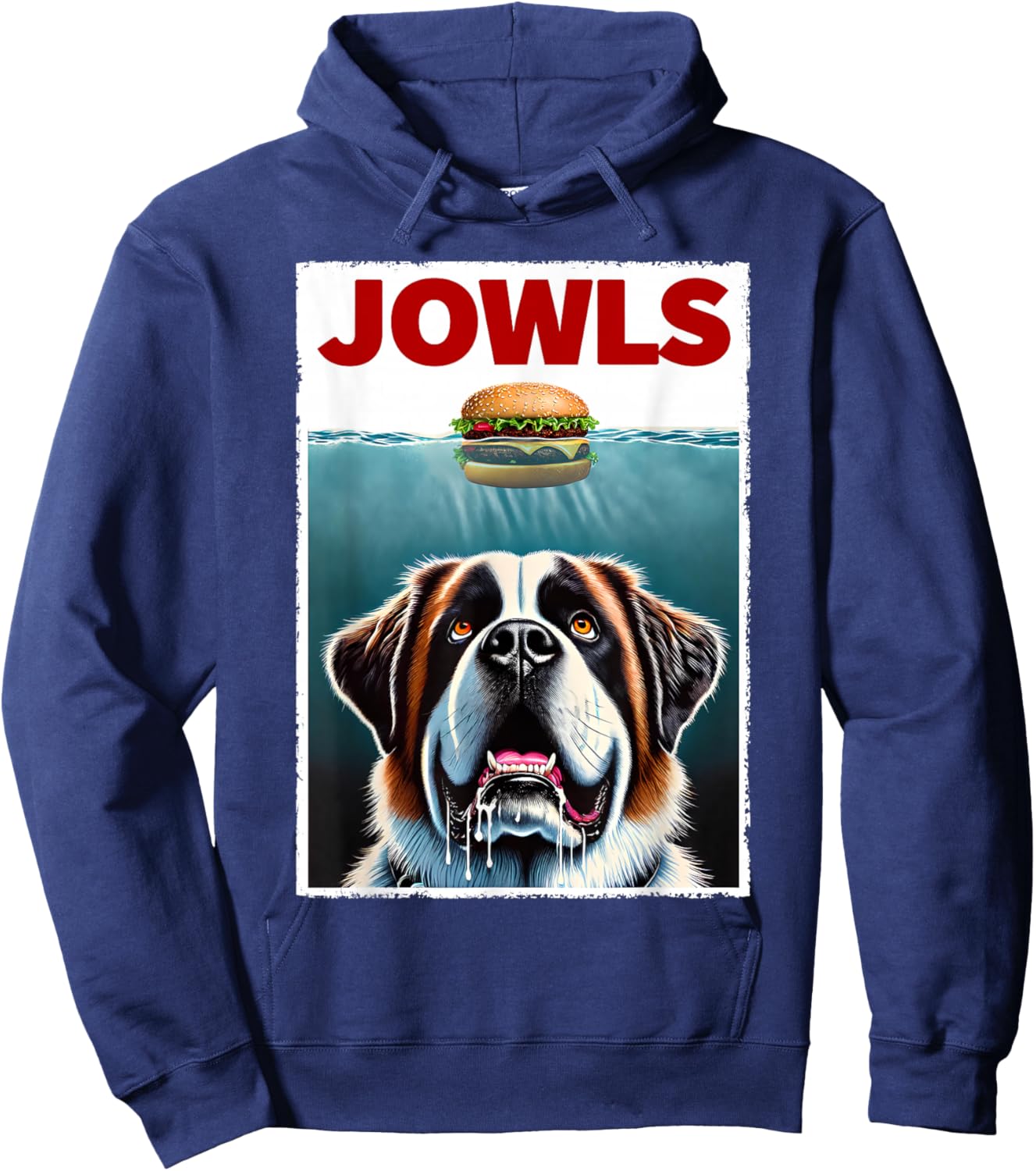 Funny Saint Bernard and Hamburger Parody Jowls Dog Lover Men Women Kids Hoodie - Hoodie | Navy