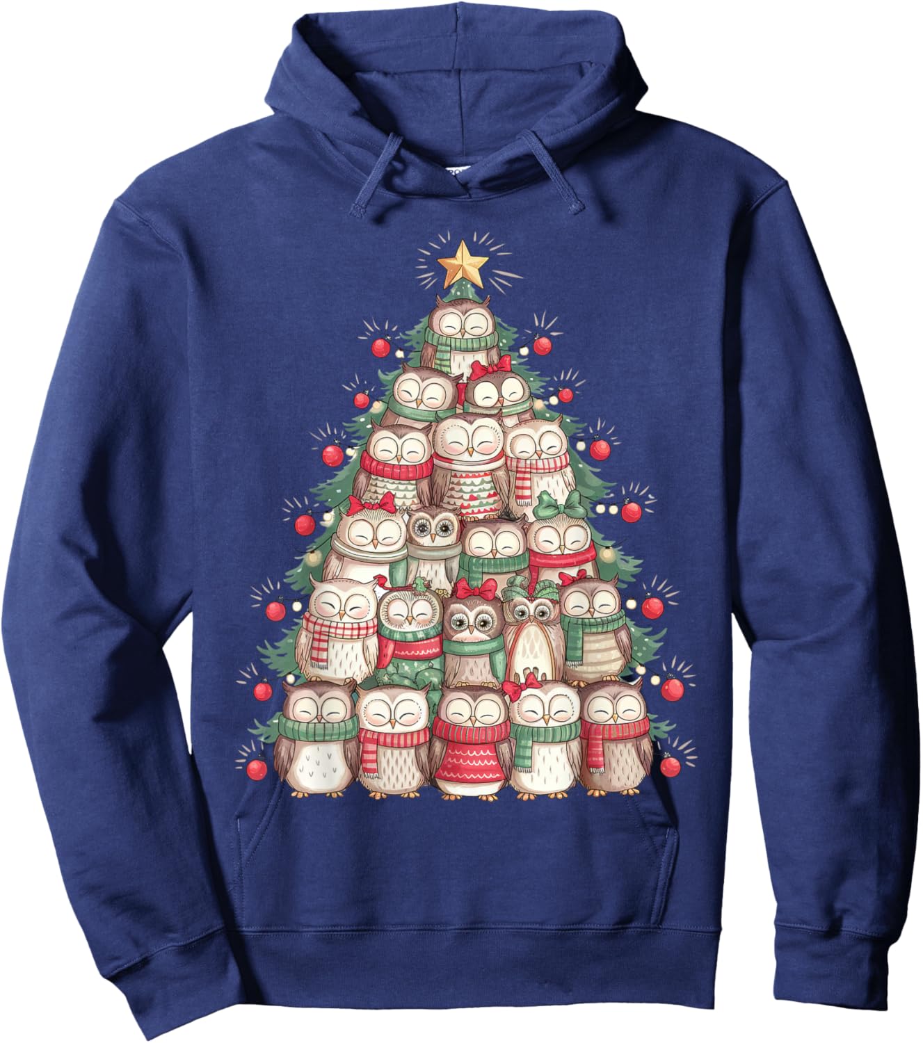 Xmas Holiday Matching Family Christmas Tree Owl Hoodie - Hoodie | Navy