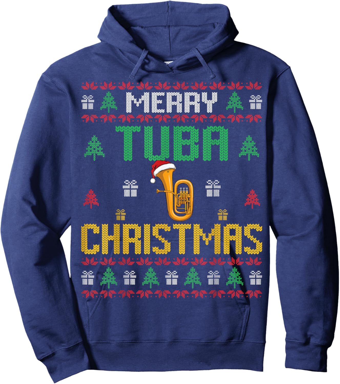 Merry Tuba Christmas Funny Tuba Player Ugly Xmas Holiday Hoodie - Hoodie | Navy