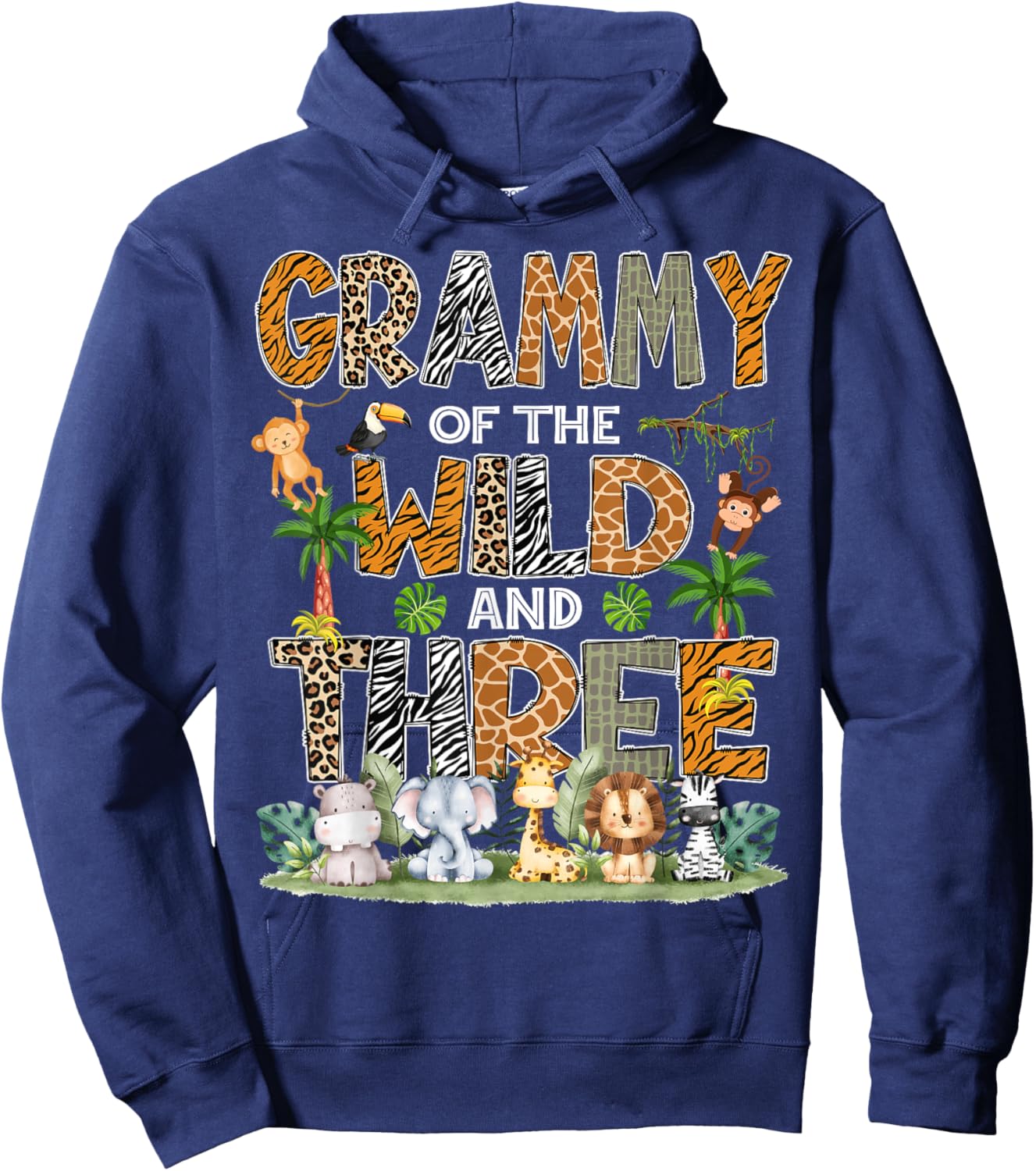Grammy Of The Wild Three 3Rd Birthday Safari Zoo Jungle Hoodie - Hoodie | Navy