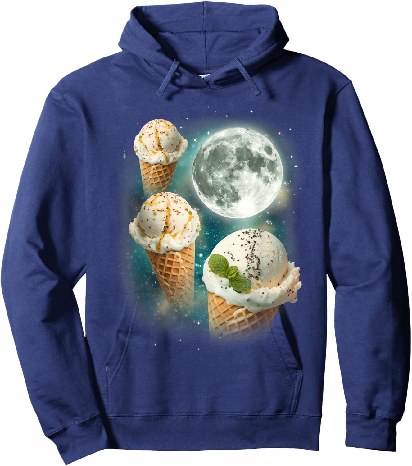 Three Ice-Creams Moon | 3 Scoops Magical Sweet Cold Treat Hoodie - Hoodie | Navy