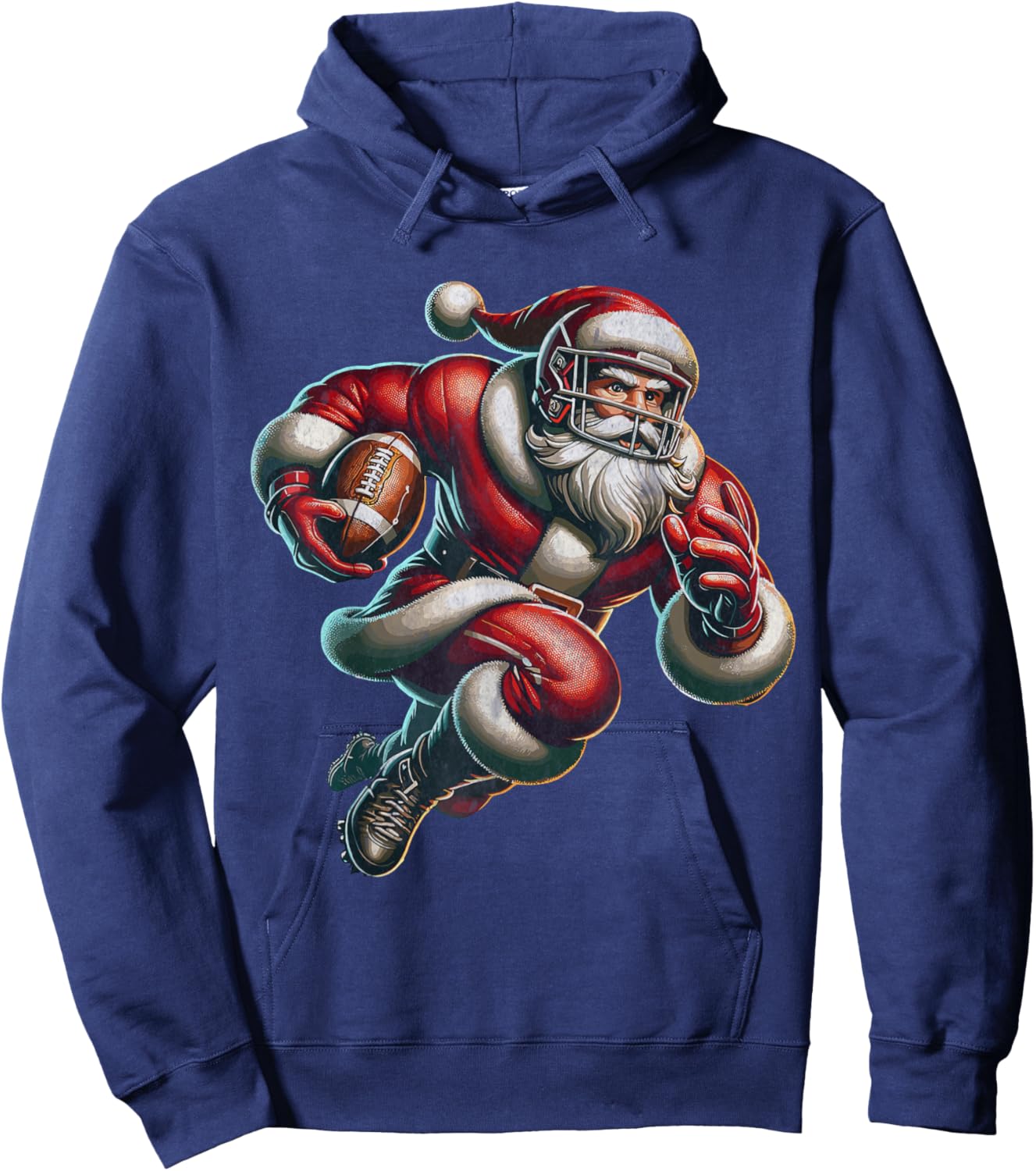 Santa Playing American Football Christmas Women Men Kids Hoodie - Hoodie | Navy