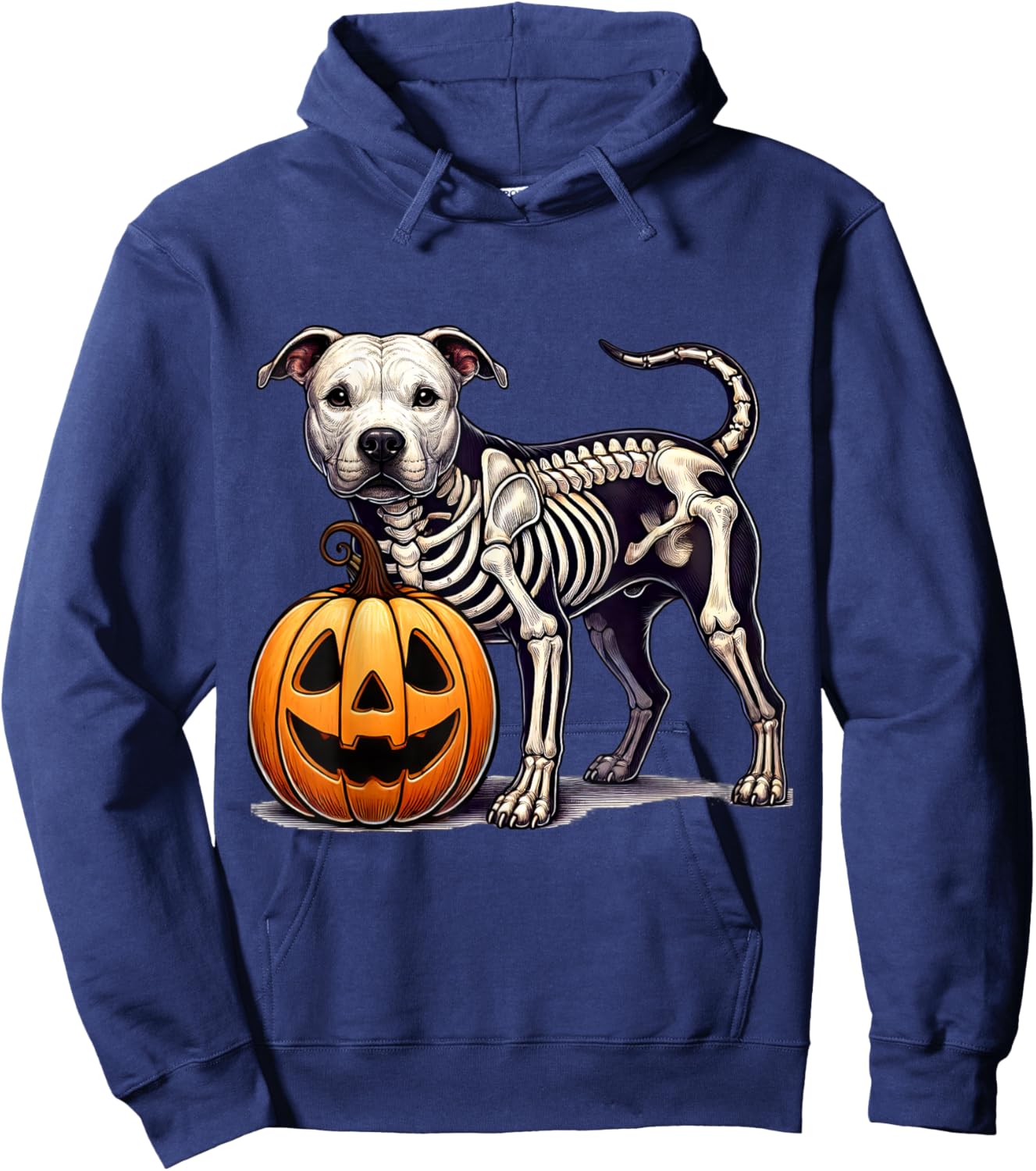 Pit bull Skeleton Jack O Lantern Funny Dog Halloween Hoodie - Hoodie | Navy