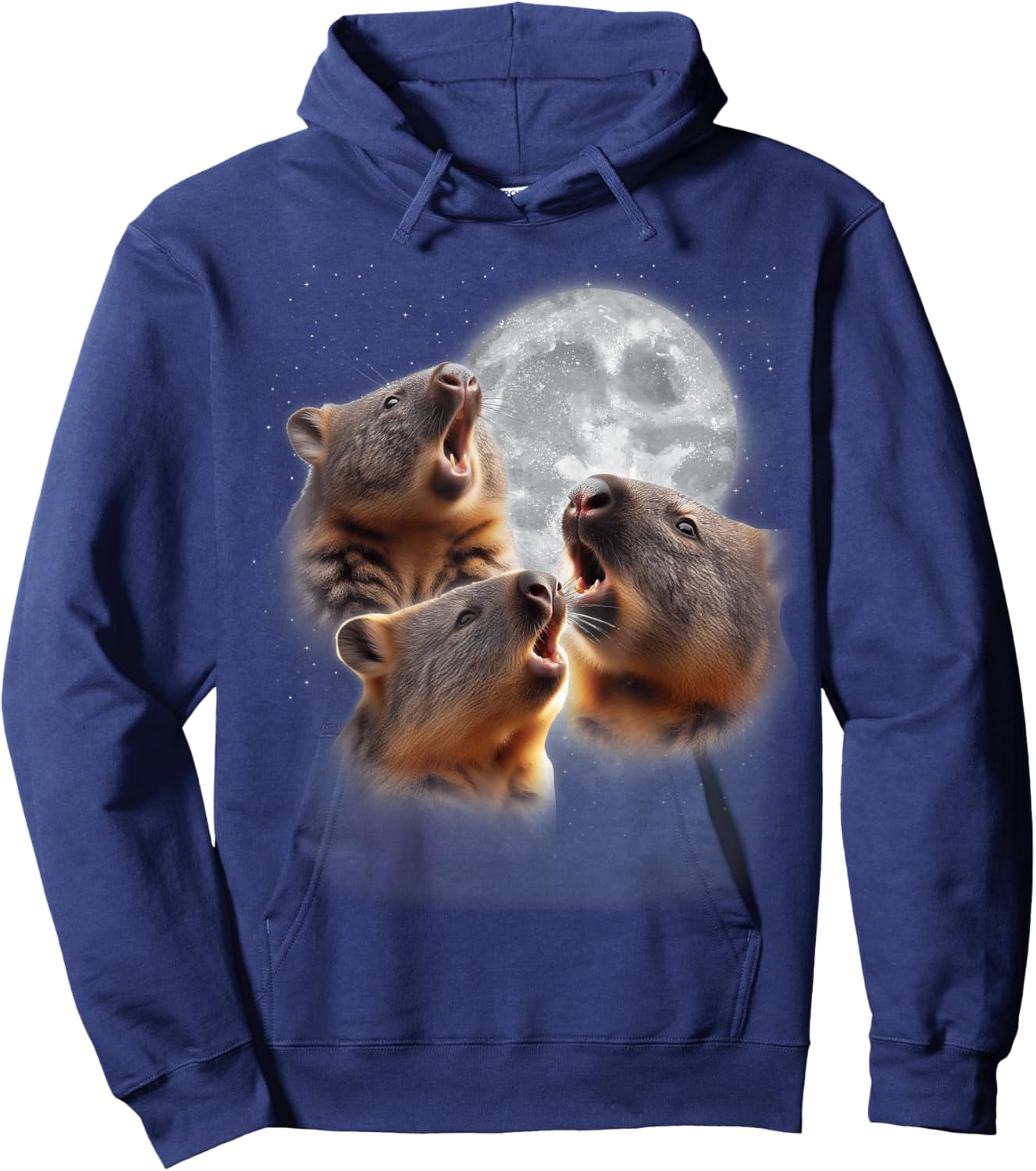 3 Wombats Howling At The Moon Funny Australian Wombat Lover Hoodie - Hoodie | Navy