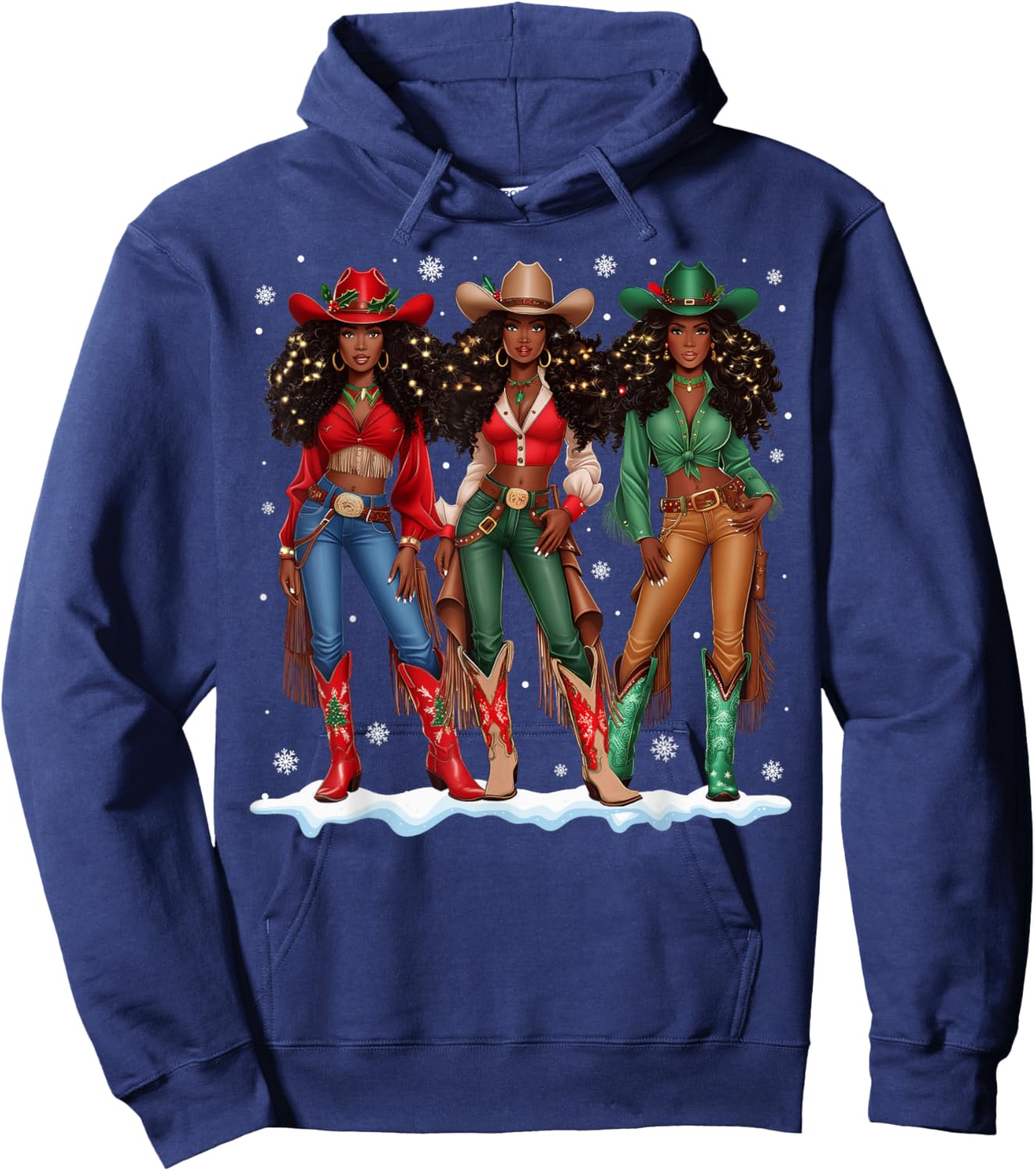 Howdy Retro Western Black Cowgirl African Merry Christmas Hoodie - Hoodie | Navy
