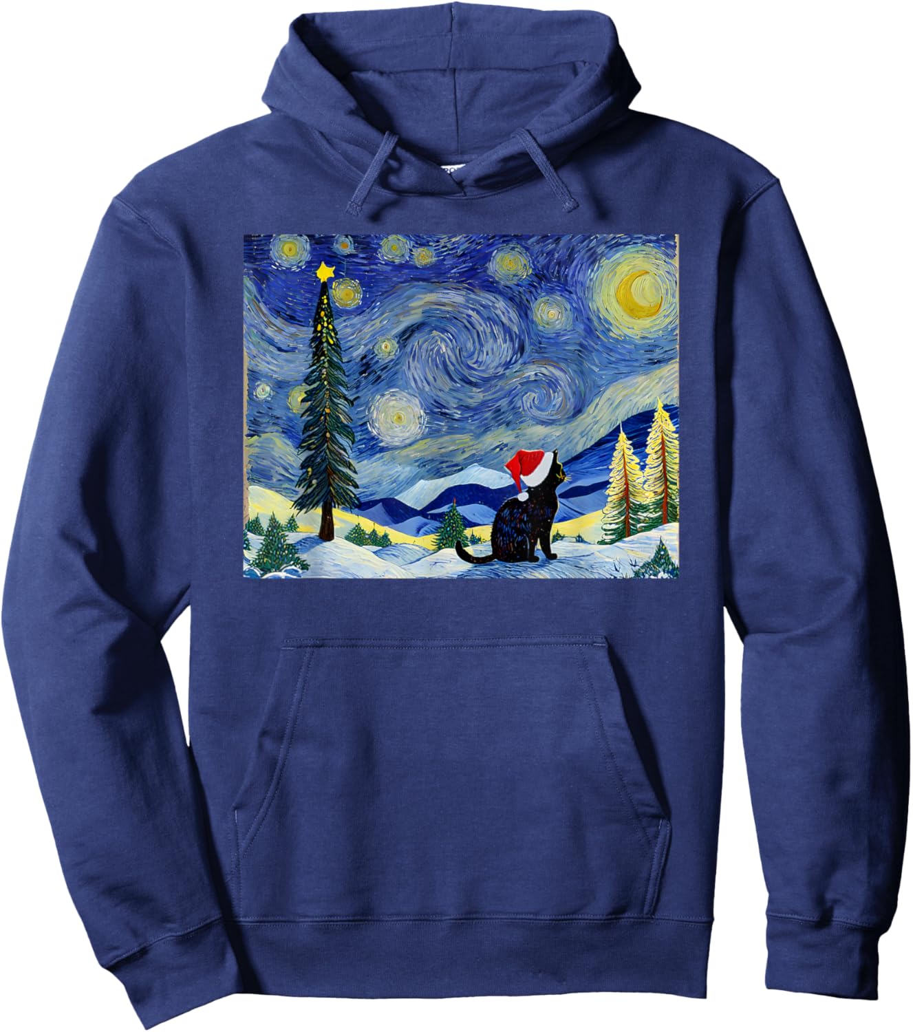 Cat Starry Night Van Gogh Christmas Black Cats Lover Women Kids Hoodie - Hoodie | Navy