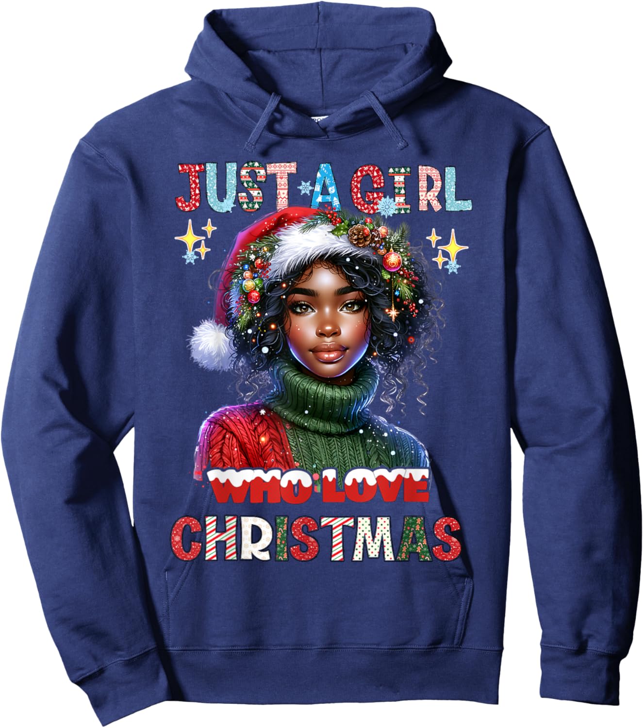Black African Girl American Melanin Christmas Santa Xmas Hoodie - Hoodie | Navy