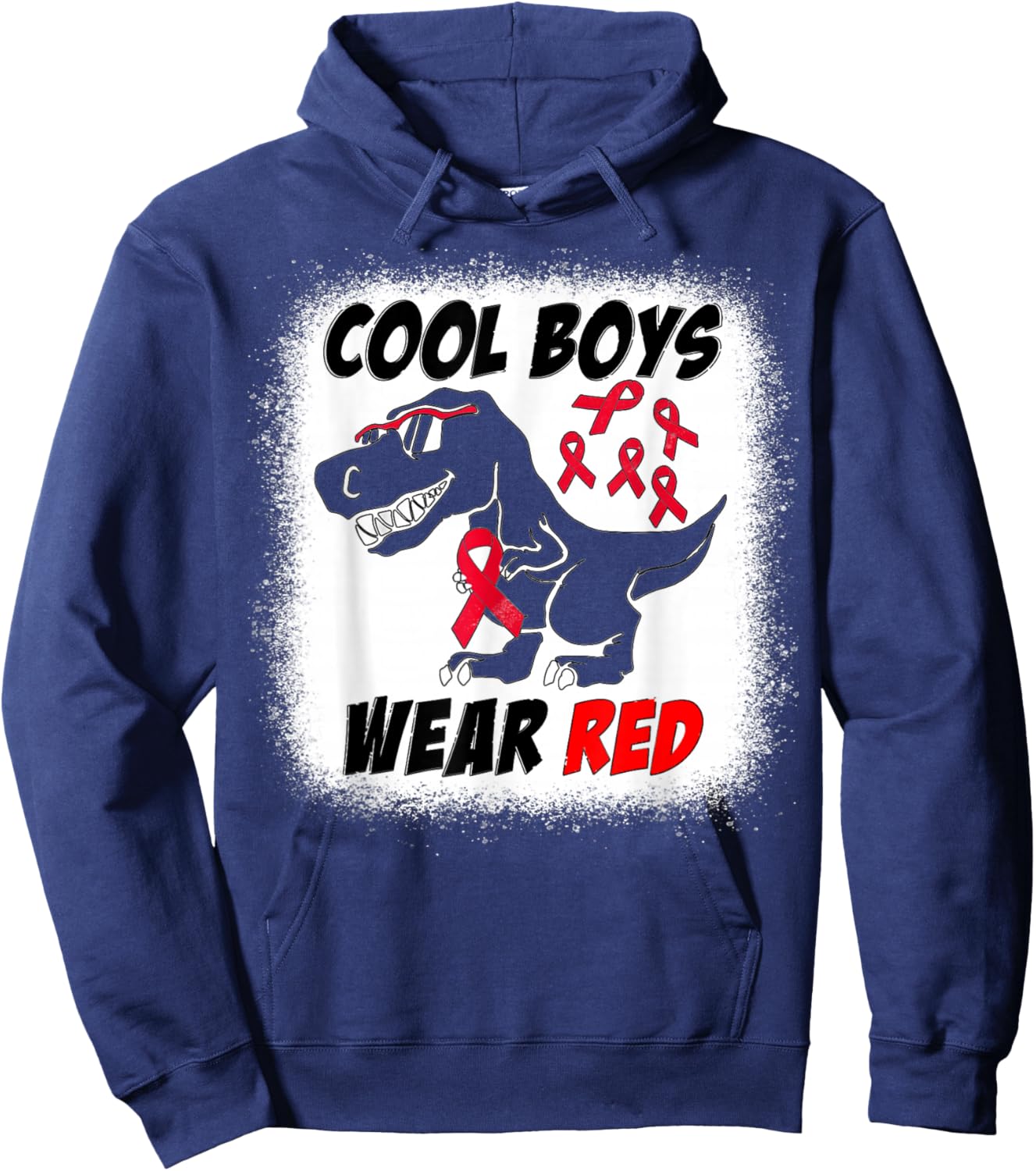 Cool Boys Wear Red For Red Ribbon Week T-Rex Dino Boys Kids Hoodie - Hoodie | Navy