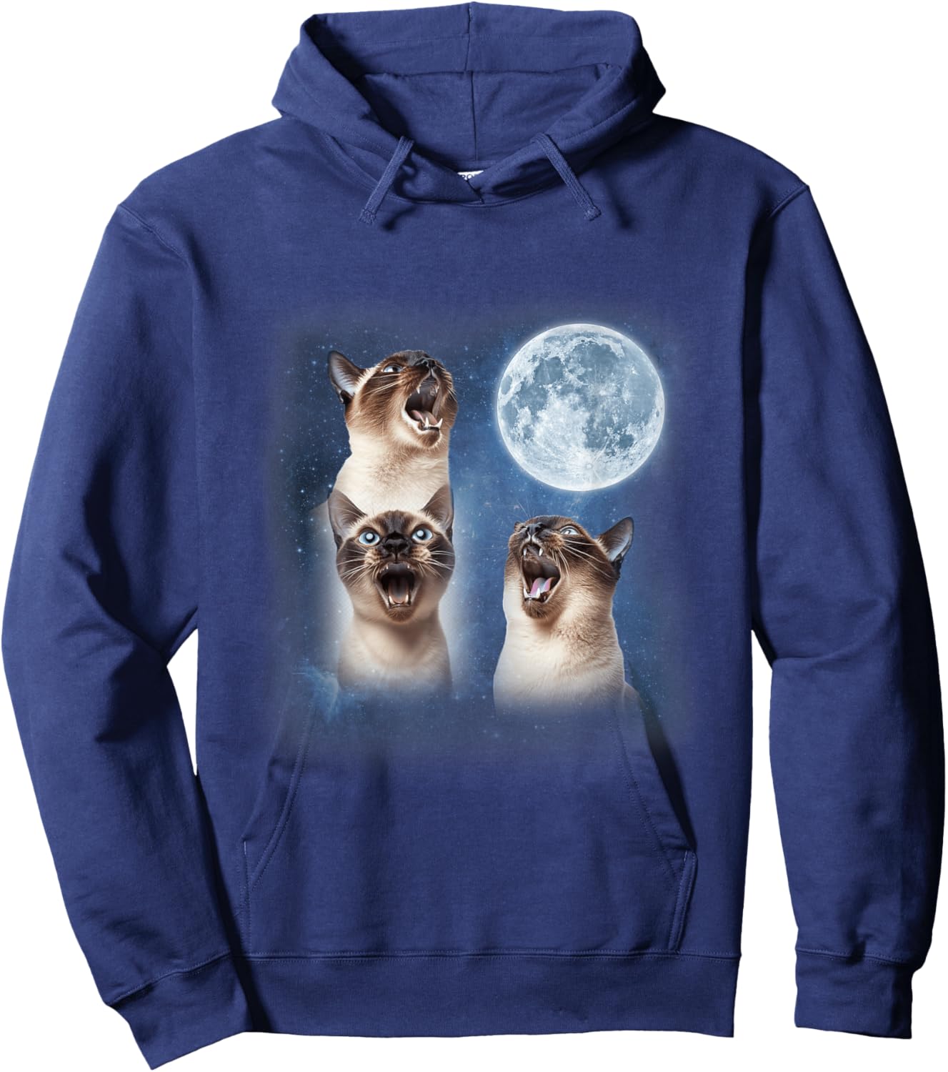 3 Siamese Cats Howling at the Moon Animal Lover Kittens Hoodie - Hoodie | Navy