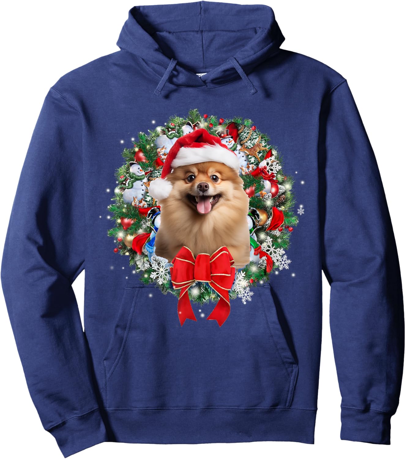 Pomeranian Christmas Wreath Decoration Xmas Pajamas Hoodie - Hoodie | Navy