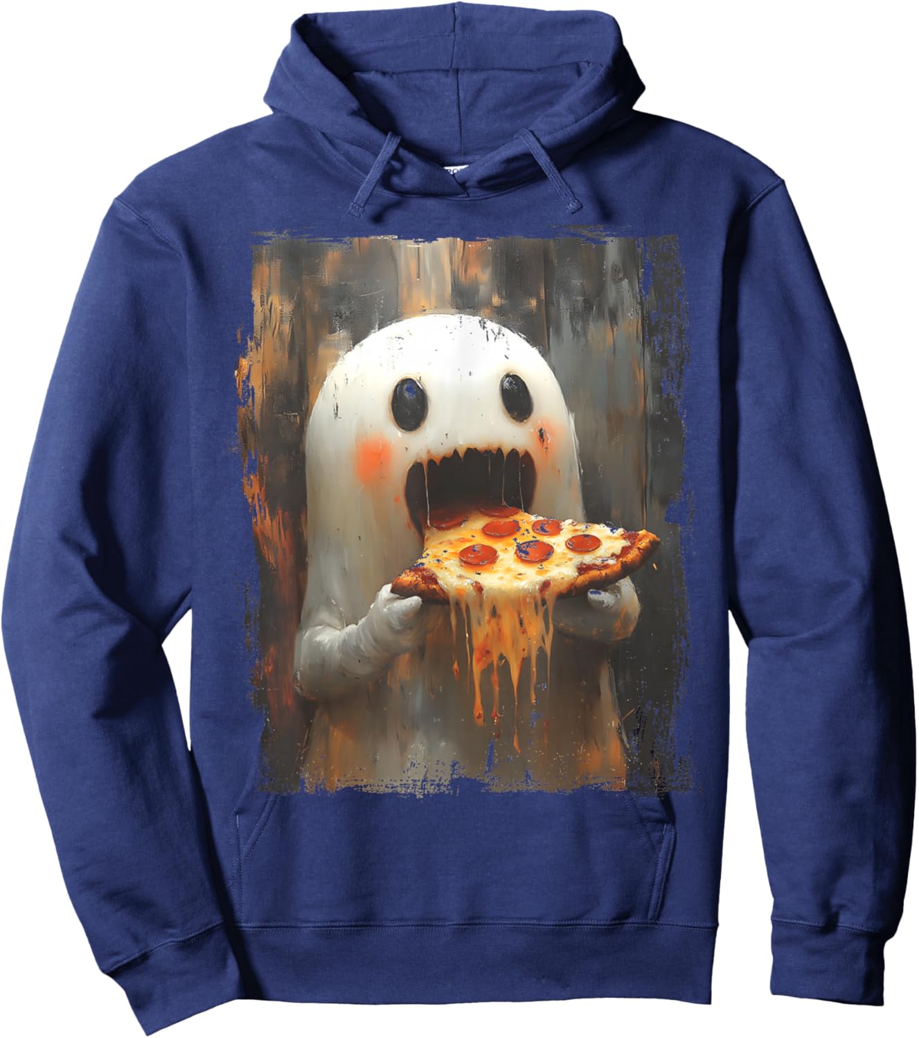 Cute Pizza Ghost Eating Pizza Funny Halloween Food Lovers Hoodie - Hoodie | Navy