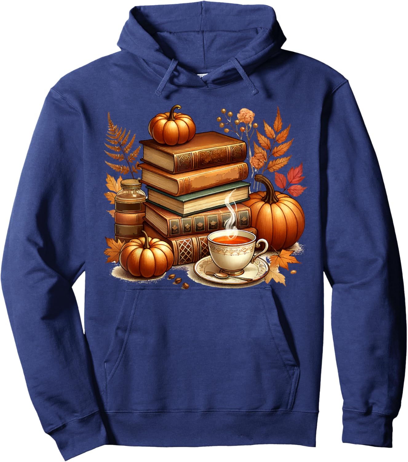 Books Coffee Fall Leaves and Pumpkins Autumn Reading Vintage Hoodie - Hoodie | Navy
