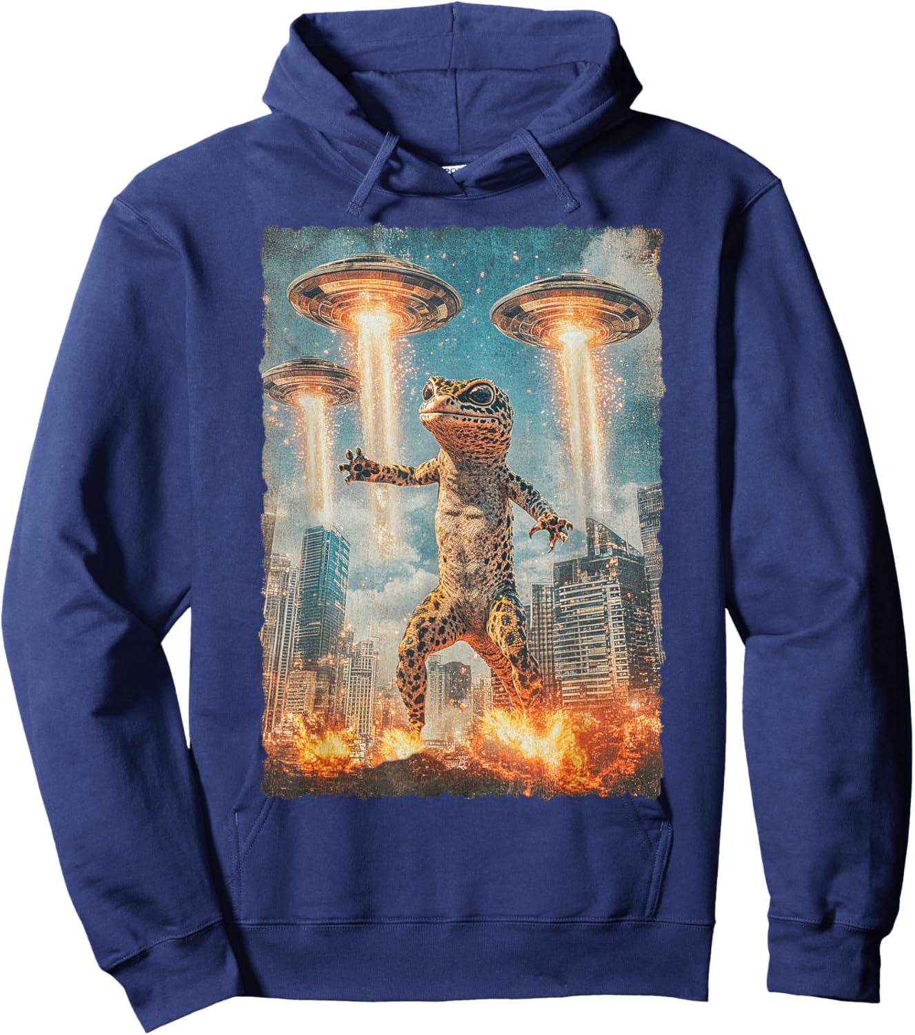 Japanese Anime Kaiju Monster Leopard Gecko Selfie Tokyo UFO Hoodie - Hoodie | Navy