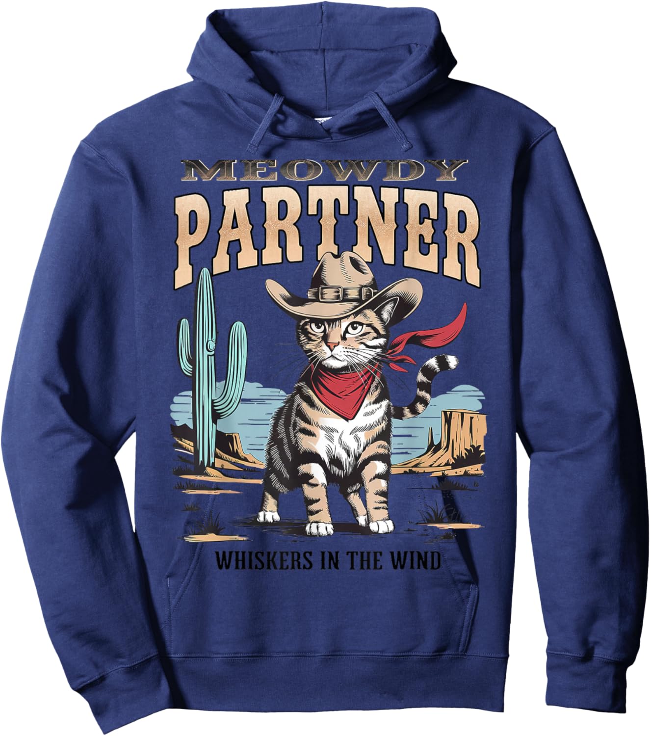 Vintage Cat Meowdy Partner Cowboy Gifts Women Kid Hoodie - Hoodie | Navy