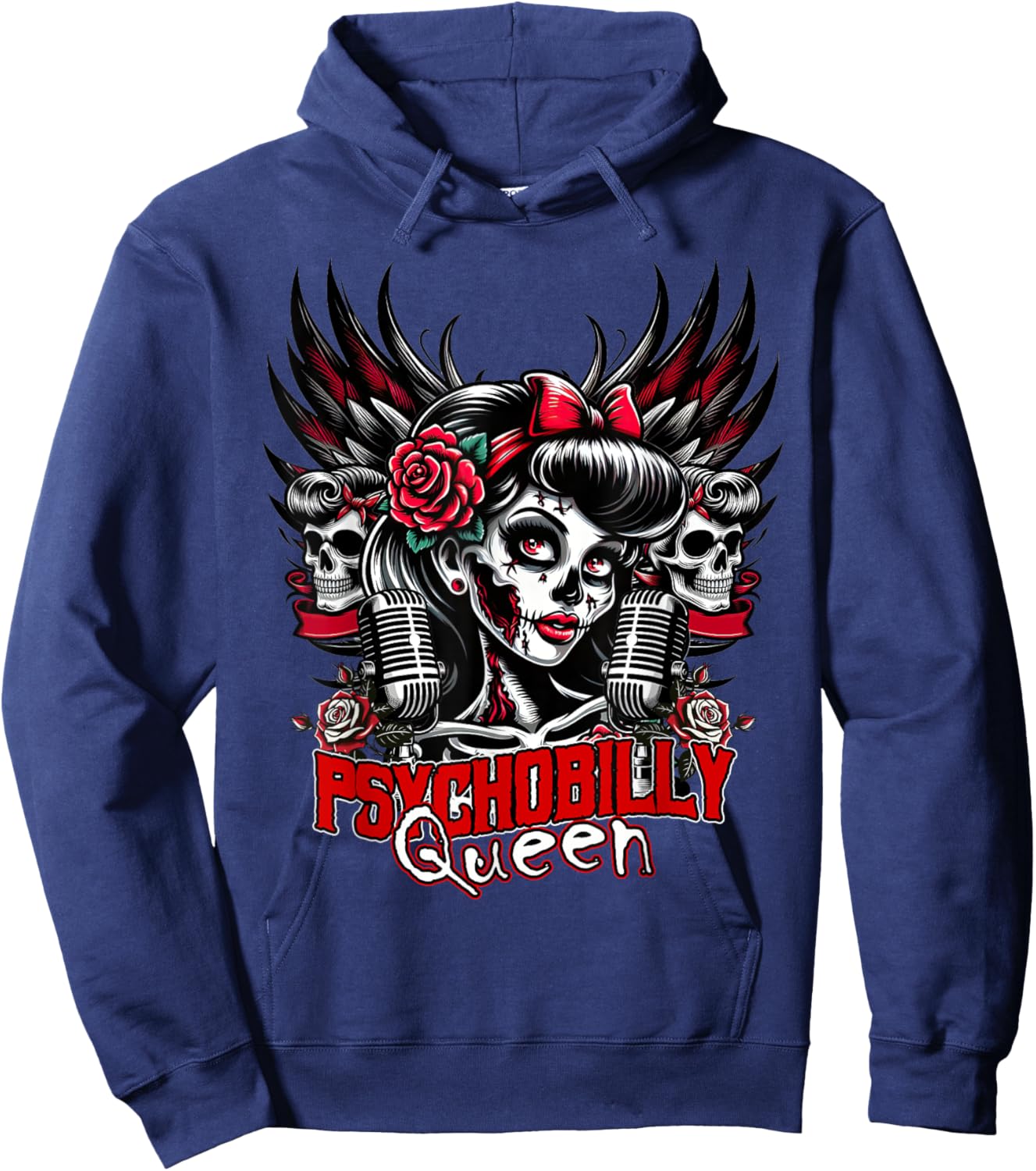 Psychobilly Queen Zombie Pin Up Girl Retro Rockabilly Hoodie - Hoodie | Navy