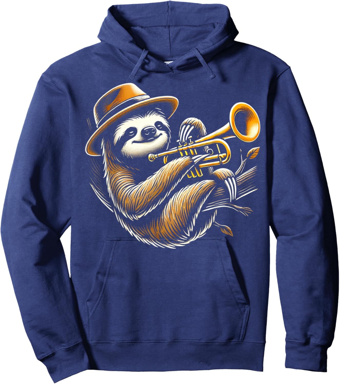 Sloth Trumpet Player Trumpeter Jazz Music Lover Hoodie - Hoodie | Navy