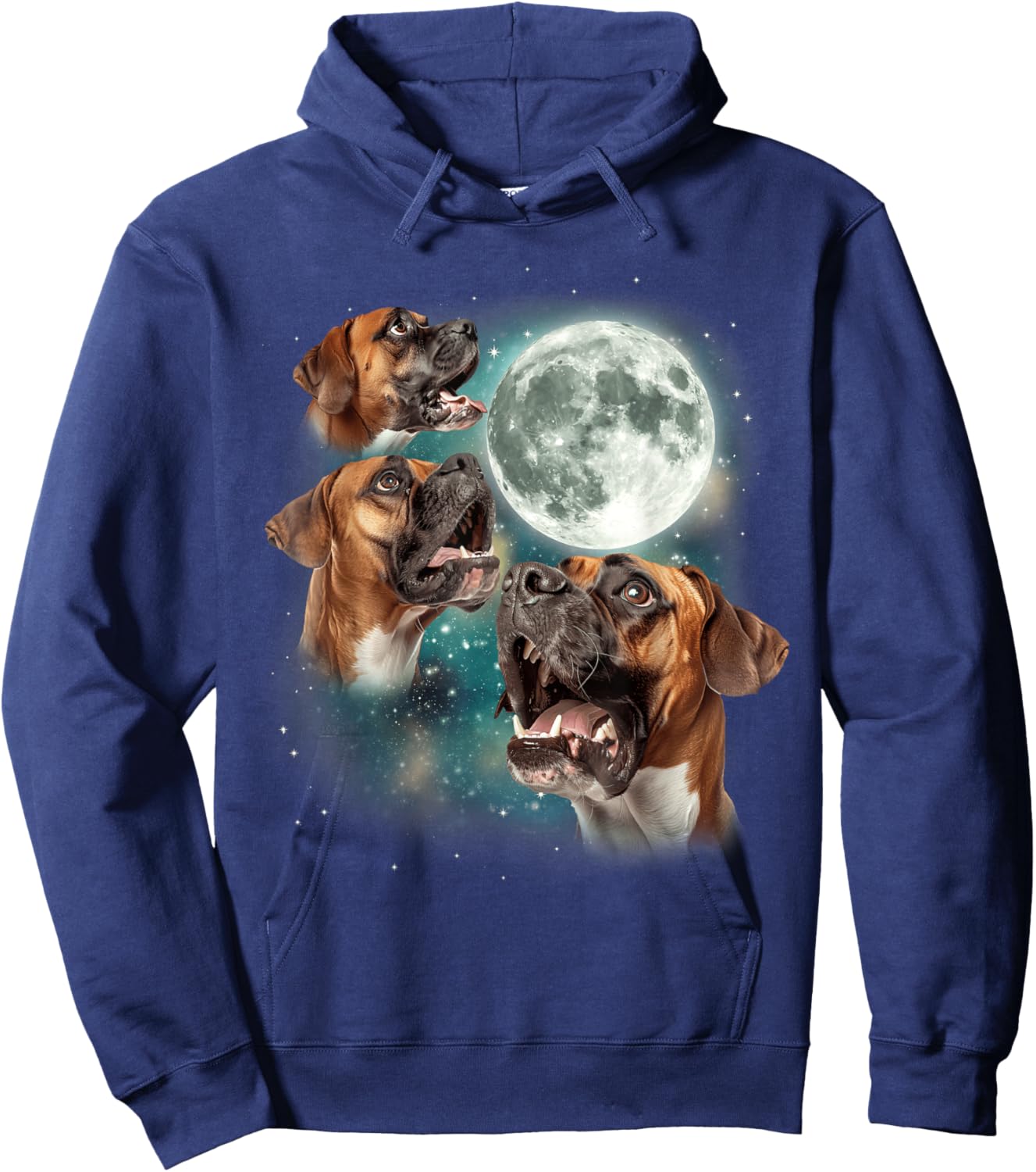 Three German Boxer Moon | Funny Howling Canine Dog Meme Hoodie - Hoodie | Navy