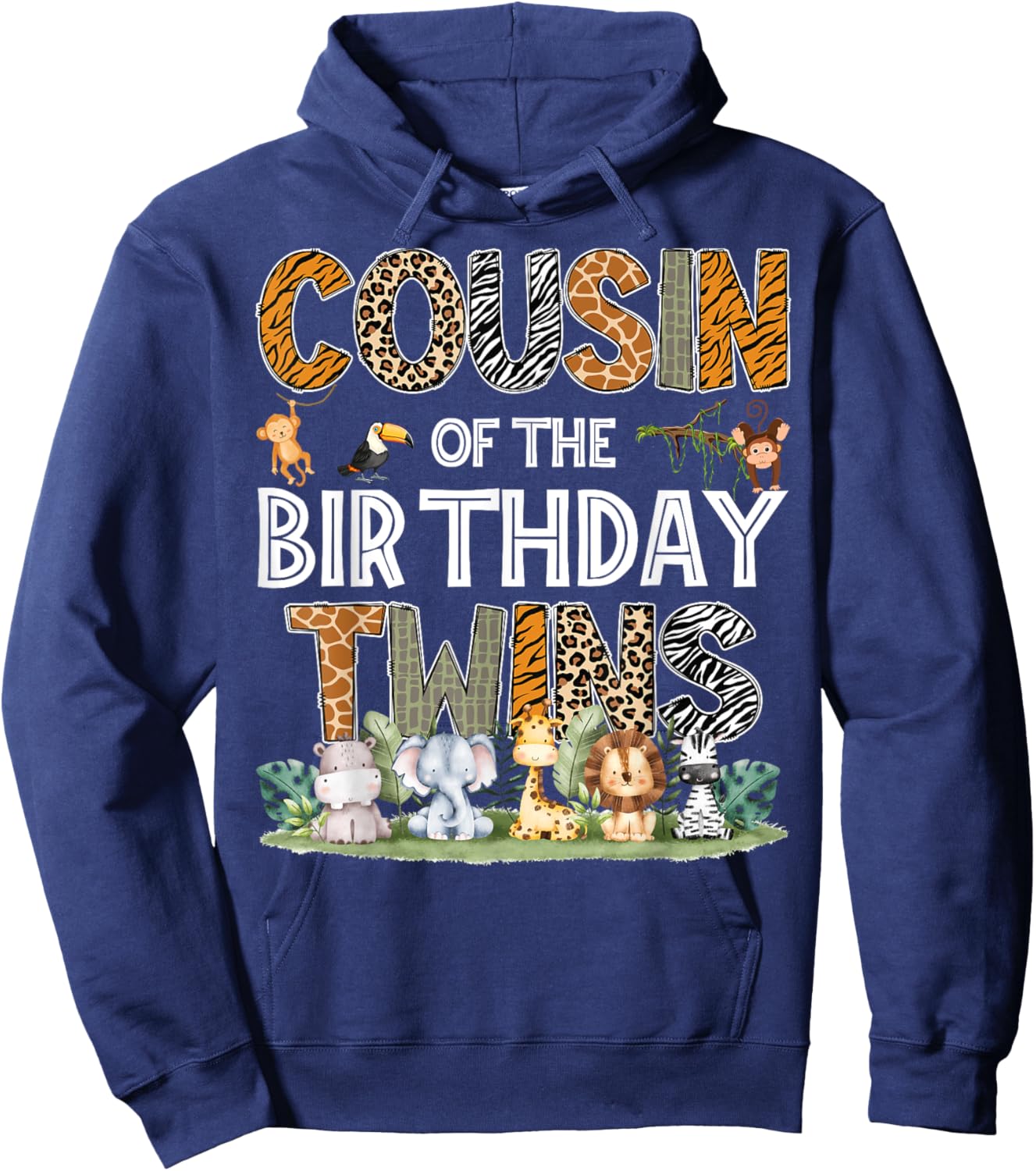 Cousin Of The Birthday Twins Safari Wild One Zoo Animal Hoodie - Hoodie | Navy