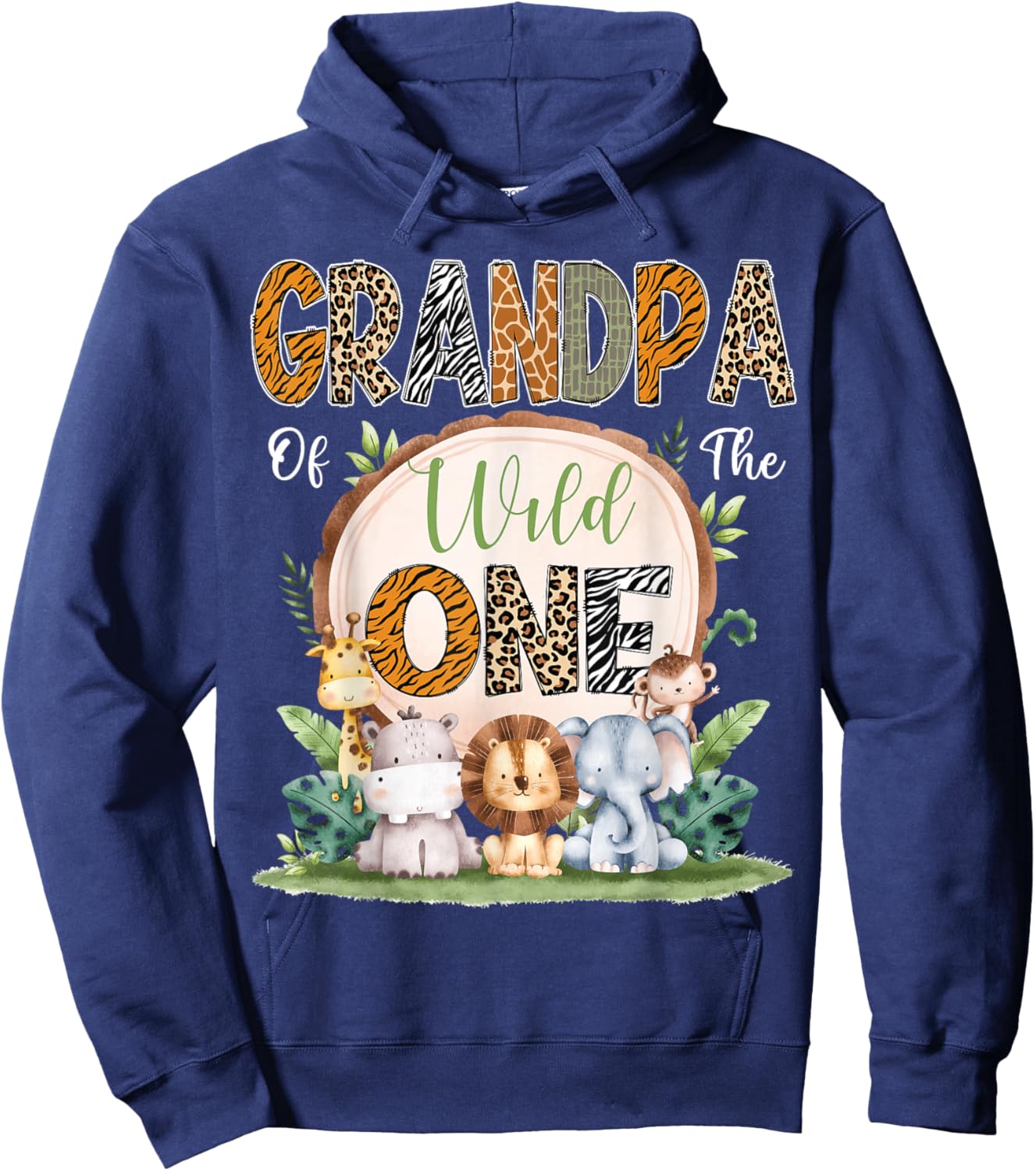 Grandpa Of The Wild One First Birthday Safari Woodland Hoodie - Hoodie | Navy