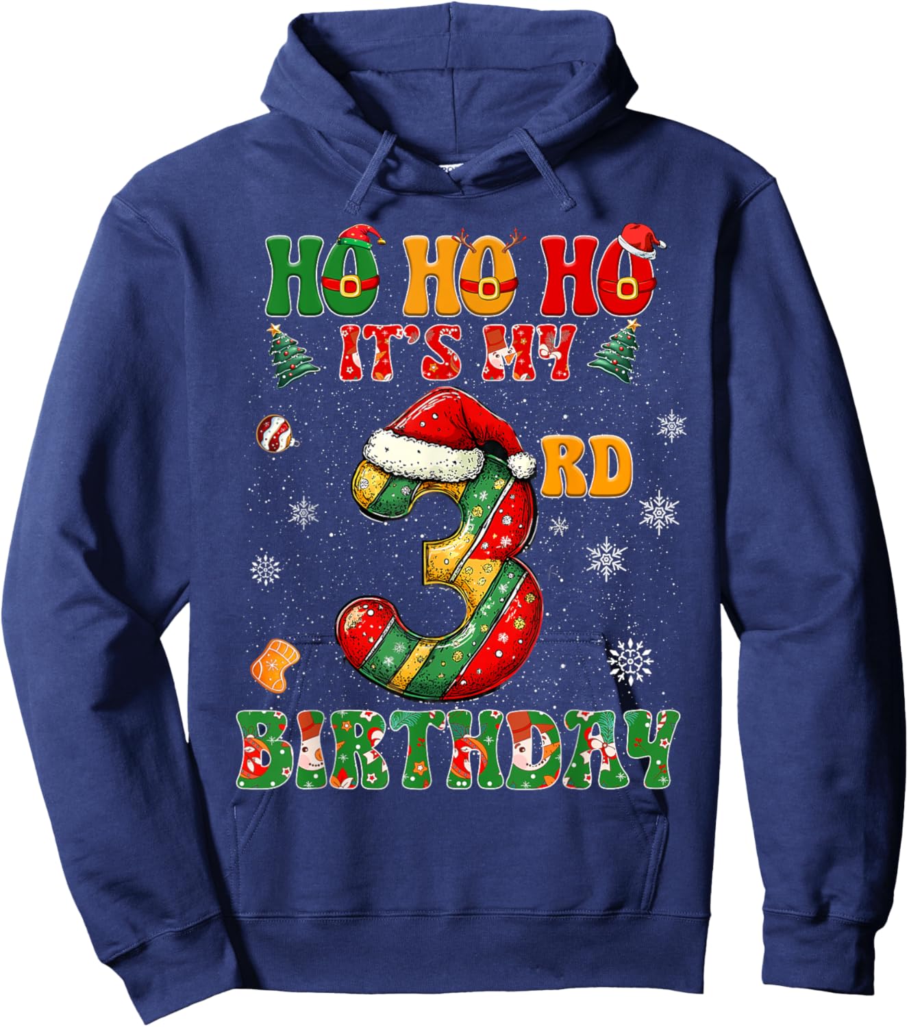 Ho Ho Ho It's My 3rd Birthday Xmas Candy Cane 3 Years Old Hoodie - Hoodie | Navy
