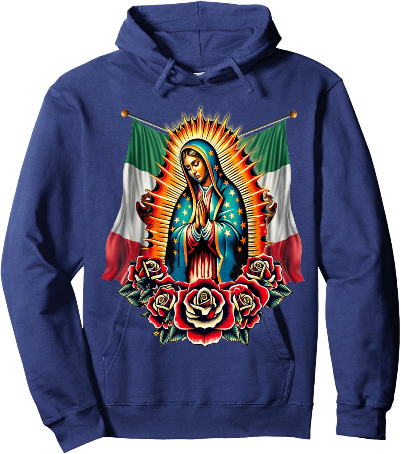 Our Lady Virgen De Guadalupe Virgin Mary Mexican Flag Hoodie - Hoodie | Navy