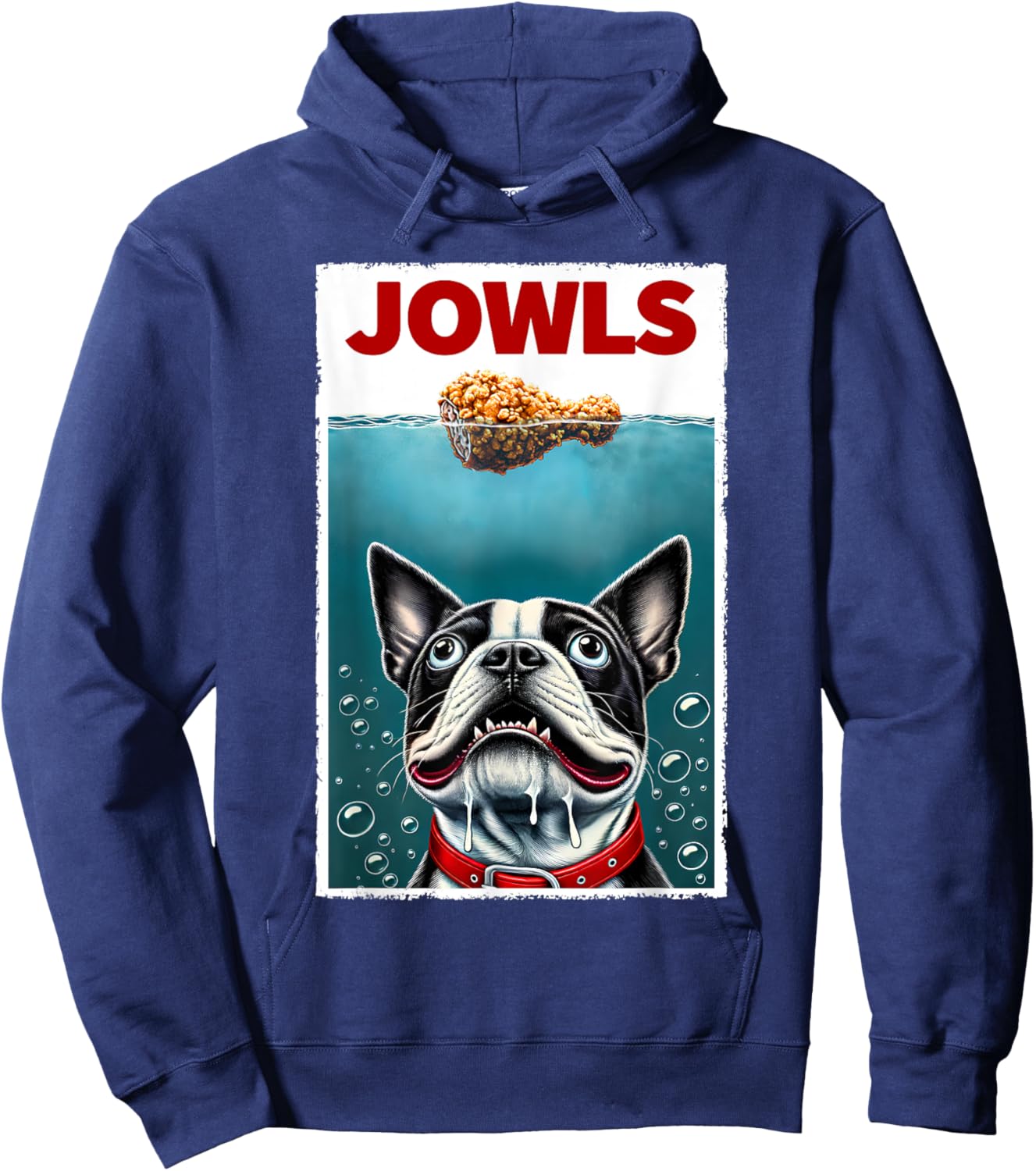 Funny Boston Terrier & Fried Chicken Parody Jowls Dog Lover Women Girls Kids Hoodie - Hoodie | Navy