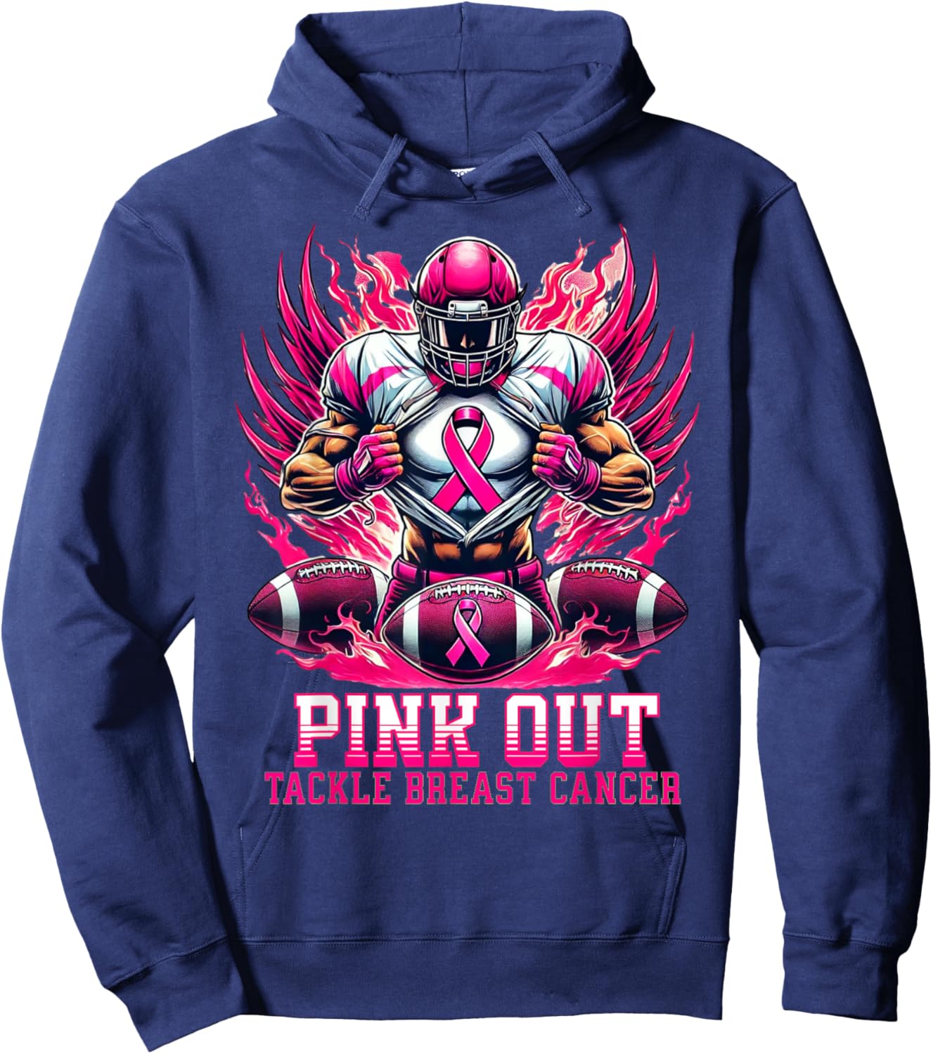 Pink Out Tackle Breast Cancer Awareness American Football Hoodie - Hoodie | Navy