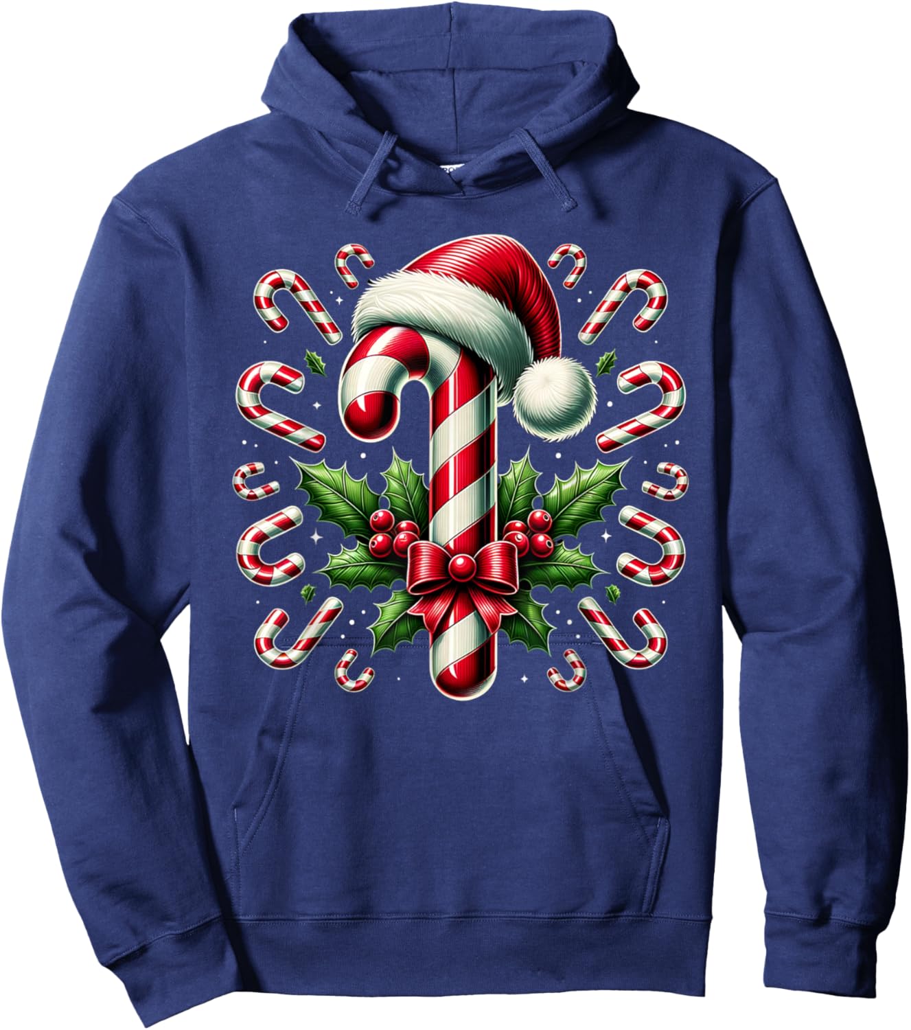 Christmas Candy Cane Crew Lights Red and White Candy Costume Hoodie - Hoodie | Navy