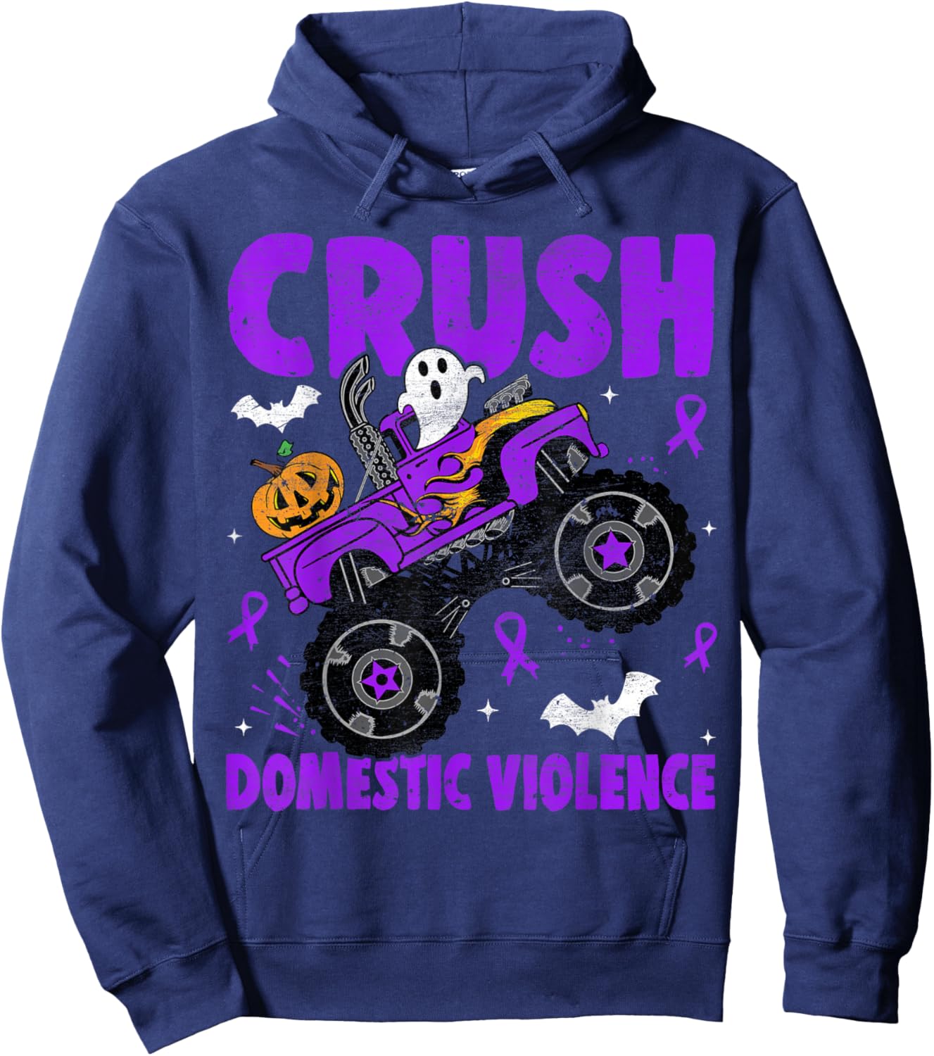 Crush Domestic Violence Awareness Halloween Monster Truck Hoodie - Hoodie | Navy