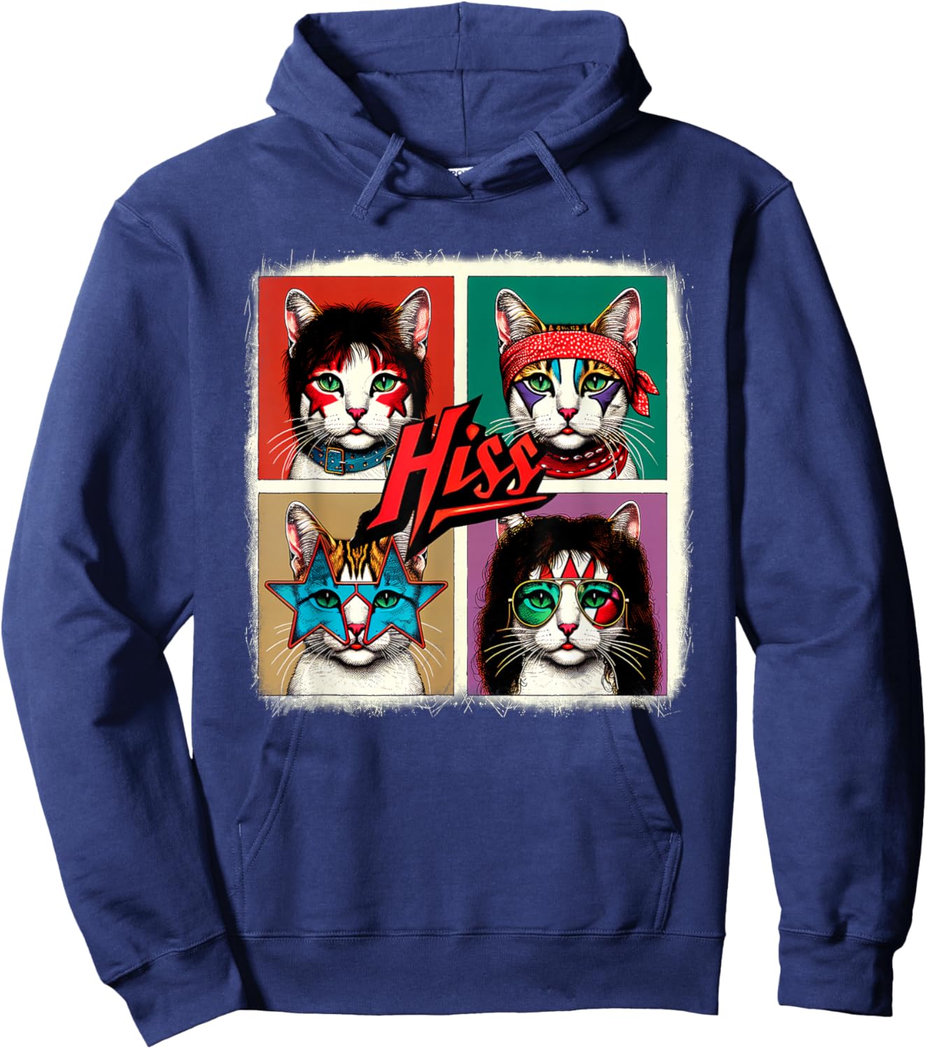 Rock Band Retro Cat Music Concert Band 70s 09S0SR Hoodie - Hoodie | Navy