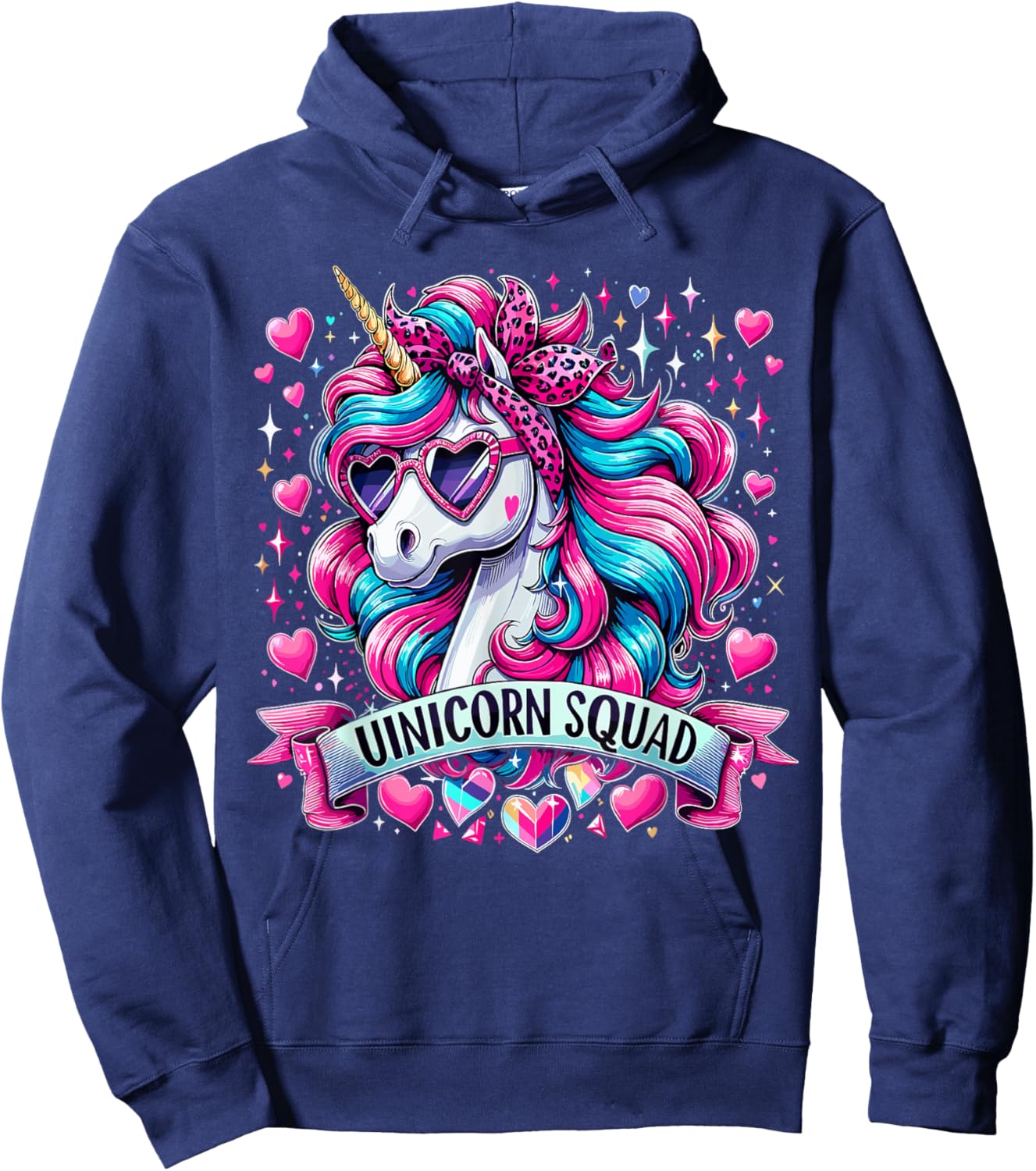 Unicorn Squad Unicorn with leopard Bandana Hoodie - Hoodie | Navy