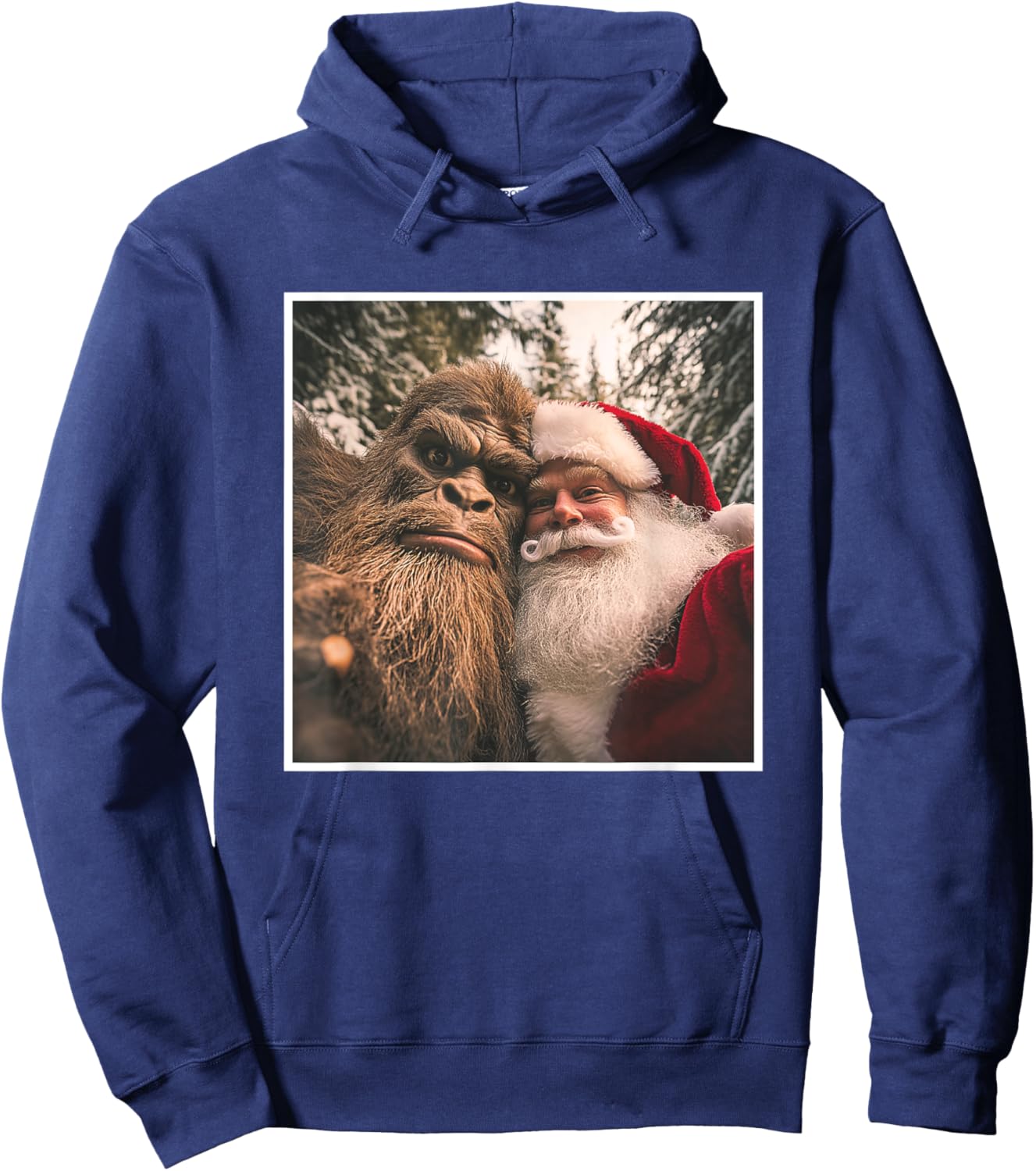 Funny Cute Bigfoot Santa Claus Selfie Christmas Pajama Hoodie - Hoodie | Navy