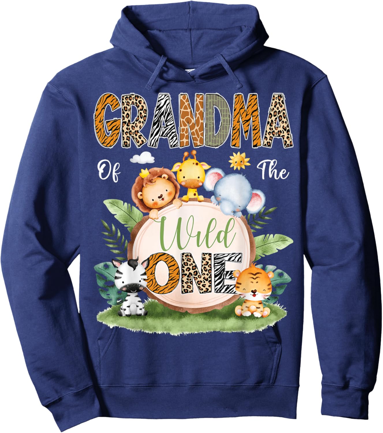 Grandma Of The Wild One 1St Birthday Kids Safari Jungle Hoodie - Hoodie | Navy