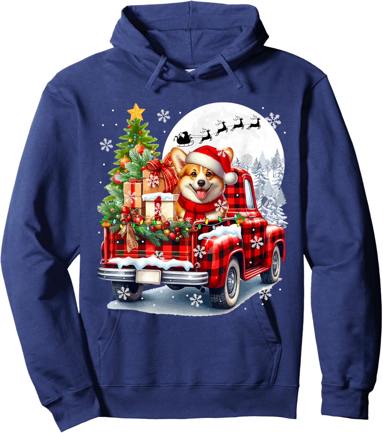 Santa Corgi On Pickup Truck Christmas Owner Kids Family Hoodie - Hoodie | Navy