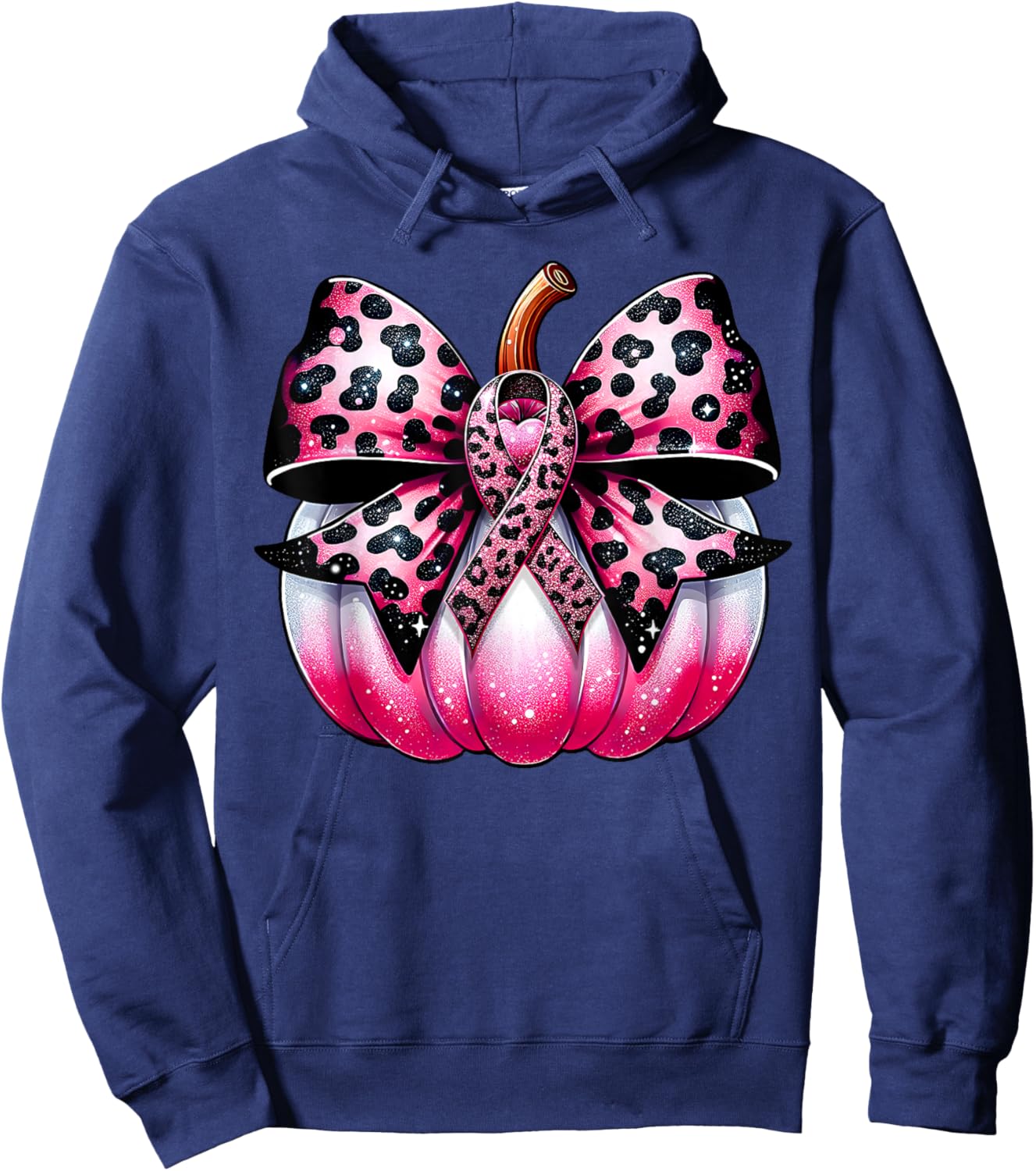 Coquette Bow Pumpkin Pink Ribbon Breast Cancer Awareness Hoodie - Hoodie | Navy
