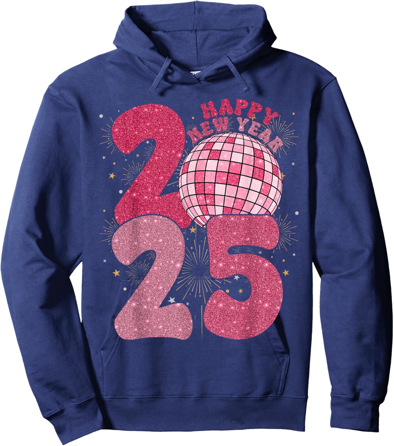 Groovy Happy New Year 2025 Disco Ball New Years Eve Party Hoodie - Hoodie | Navy