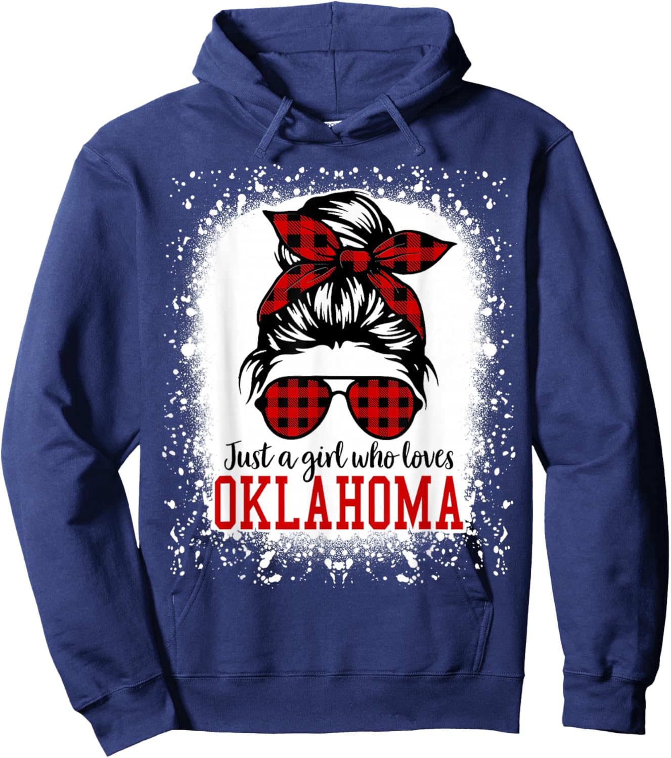 Oklahoma Women Girls Messy Bun Hair, I Love Oklahoma Hoodie - Hoodie | Navy