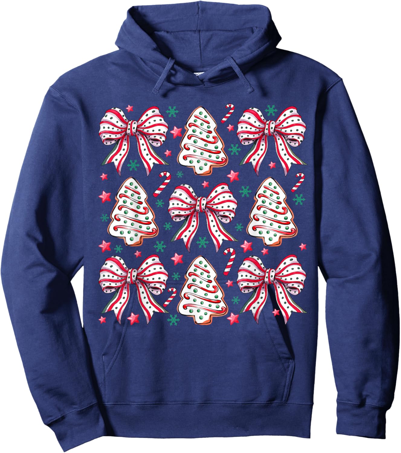 Coquette Bow Tree Cake Candy Cane Merry Christmas Women Kids Hoodie - Hoodie | Navy