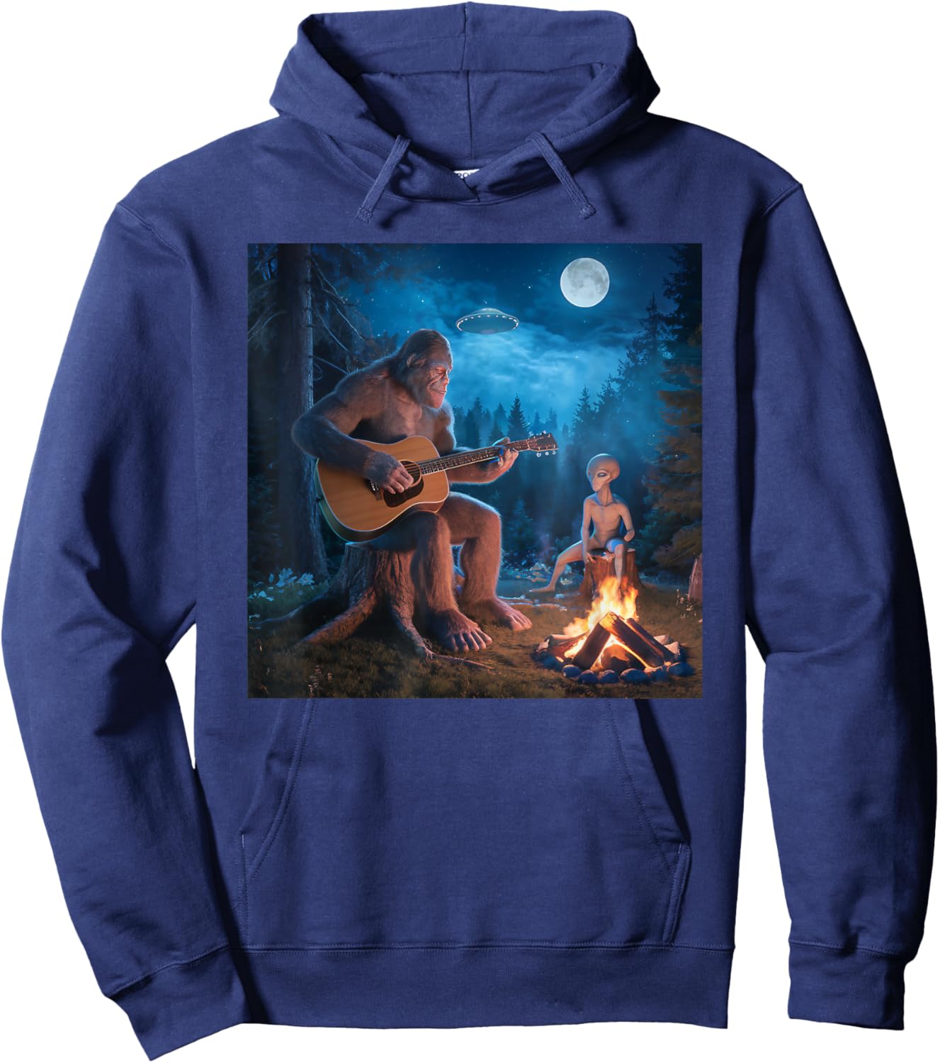 Bigfoot Alien Sasquatch Campfire UFO Music Night Scene Hoodie - Hoodie | Navy