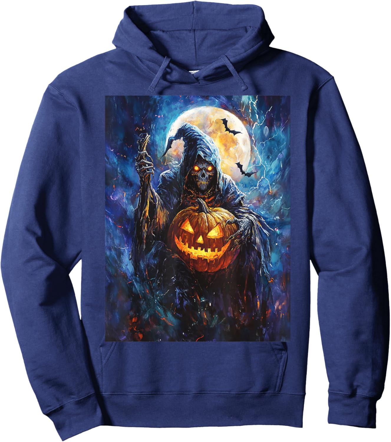Halloween Spooky Pumpkin Design Scary Grim Reaper Halloween Hoodie - Hoodie | Navy