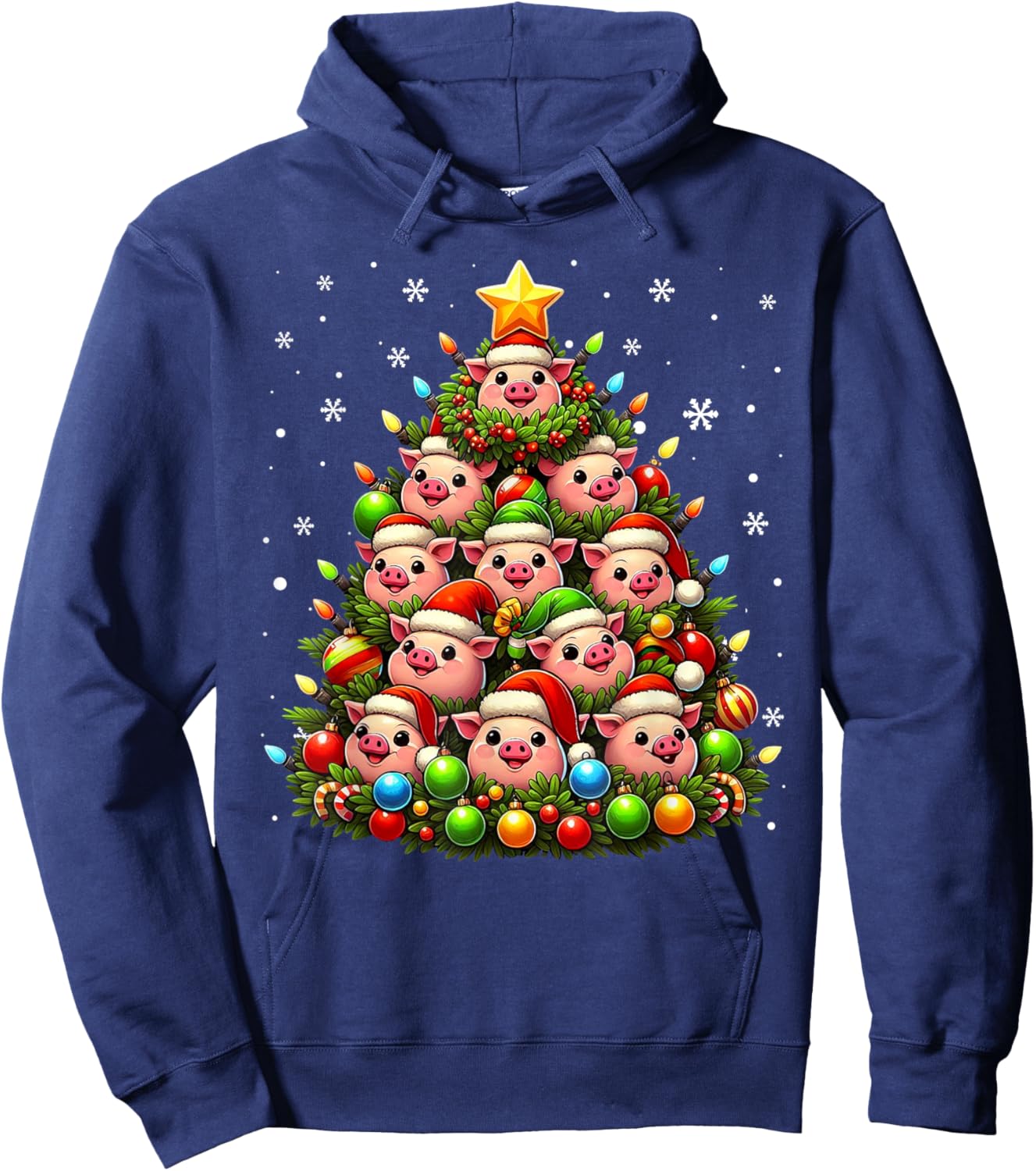 Ugly Christmas Sweater Day Funny Pig Christmas Tree Xmas Hoodie - Hoodie | Navy