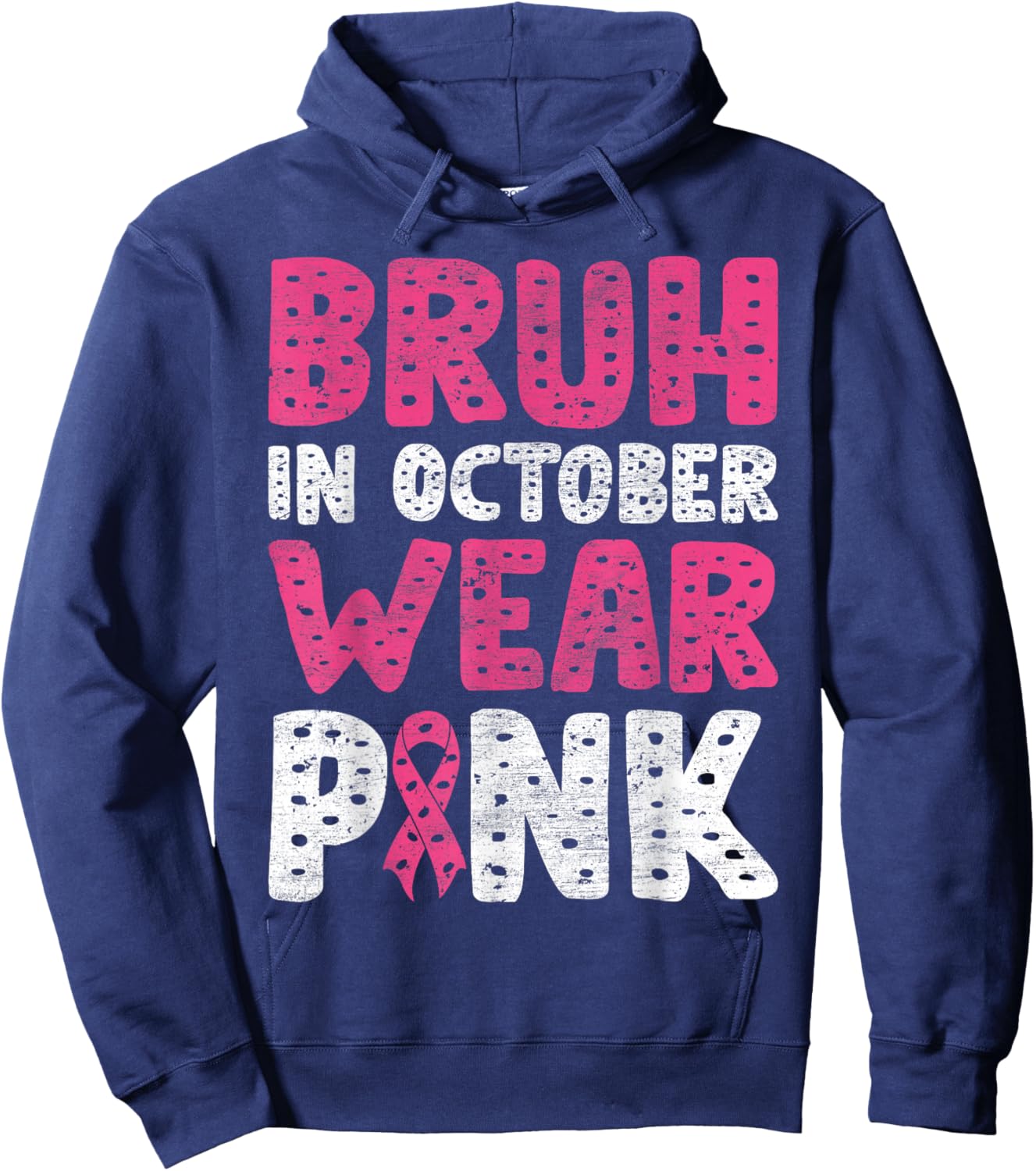 Breast Cancer Shirts for Kids Boys Bruh In October Wear Pink Hoodie - Hoodie | Navy