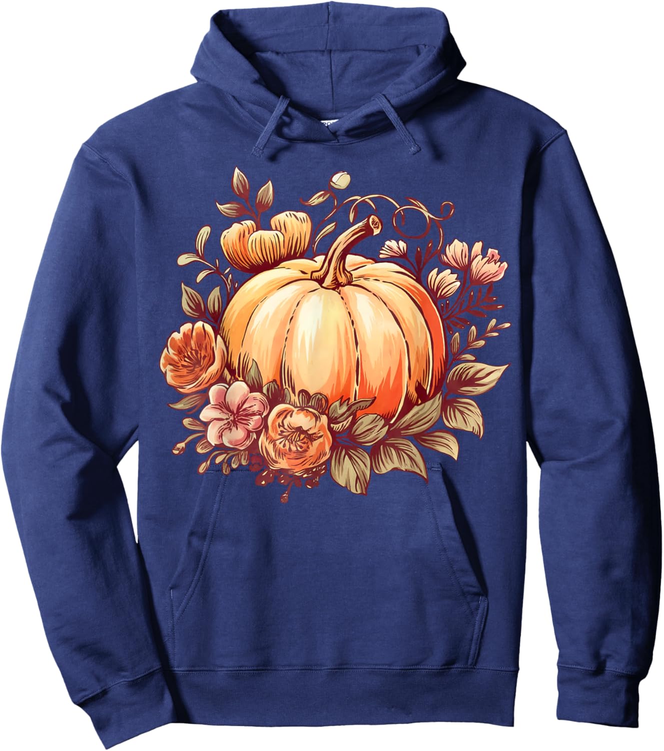 Fall Shirt Women Autumn Pumpkin Graphic Vintage Thanksgiving Hoodie - Hoodie | Navy