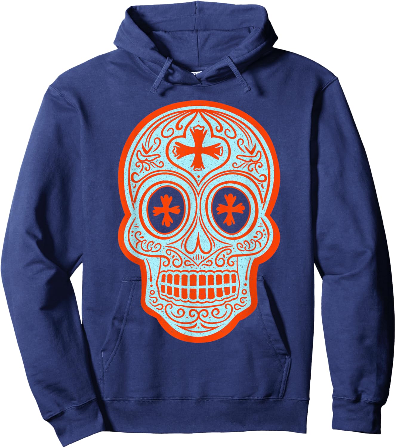 Vintage Calavera Sugar Skull Orange and Blue Design Hoodie - Hoodie | Navy