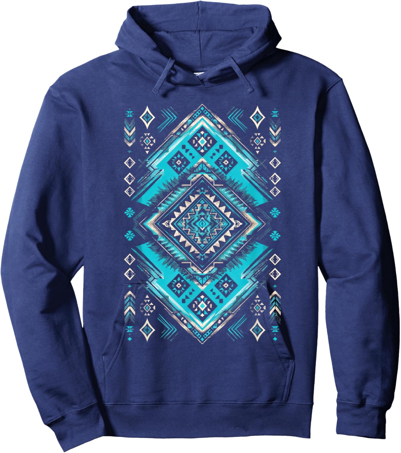 Turquoise Tribal Geometric Southwestern Aztec Hoodie - Hoodie | Navy